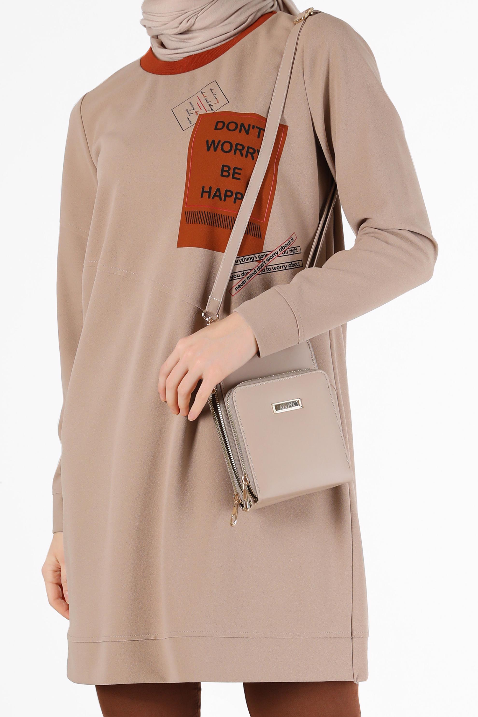 Tesettür giyim BEJ YAZI BASKILI TUNİK 42224	