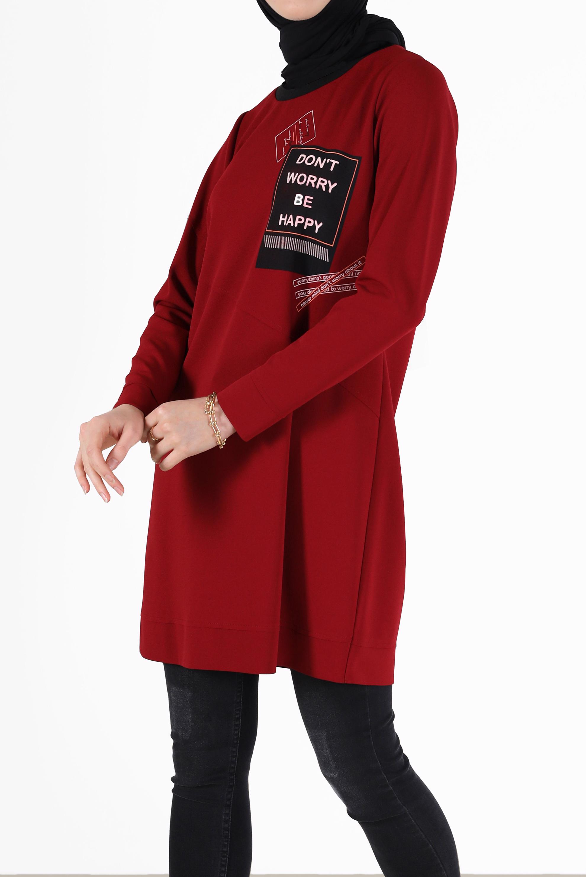 Tesettür giyim KIRMIZI YAZI BASKILI TUNİK 42224	