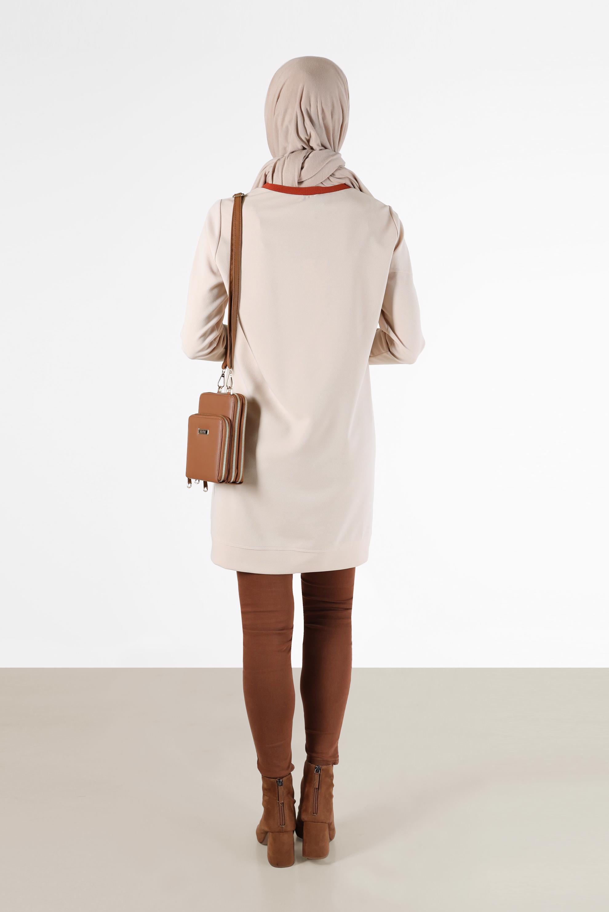 Tesettür giyim EKRU YAZI BASKILI TUNİK 42224	