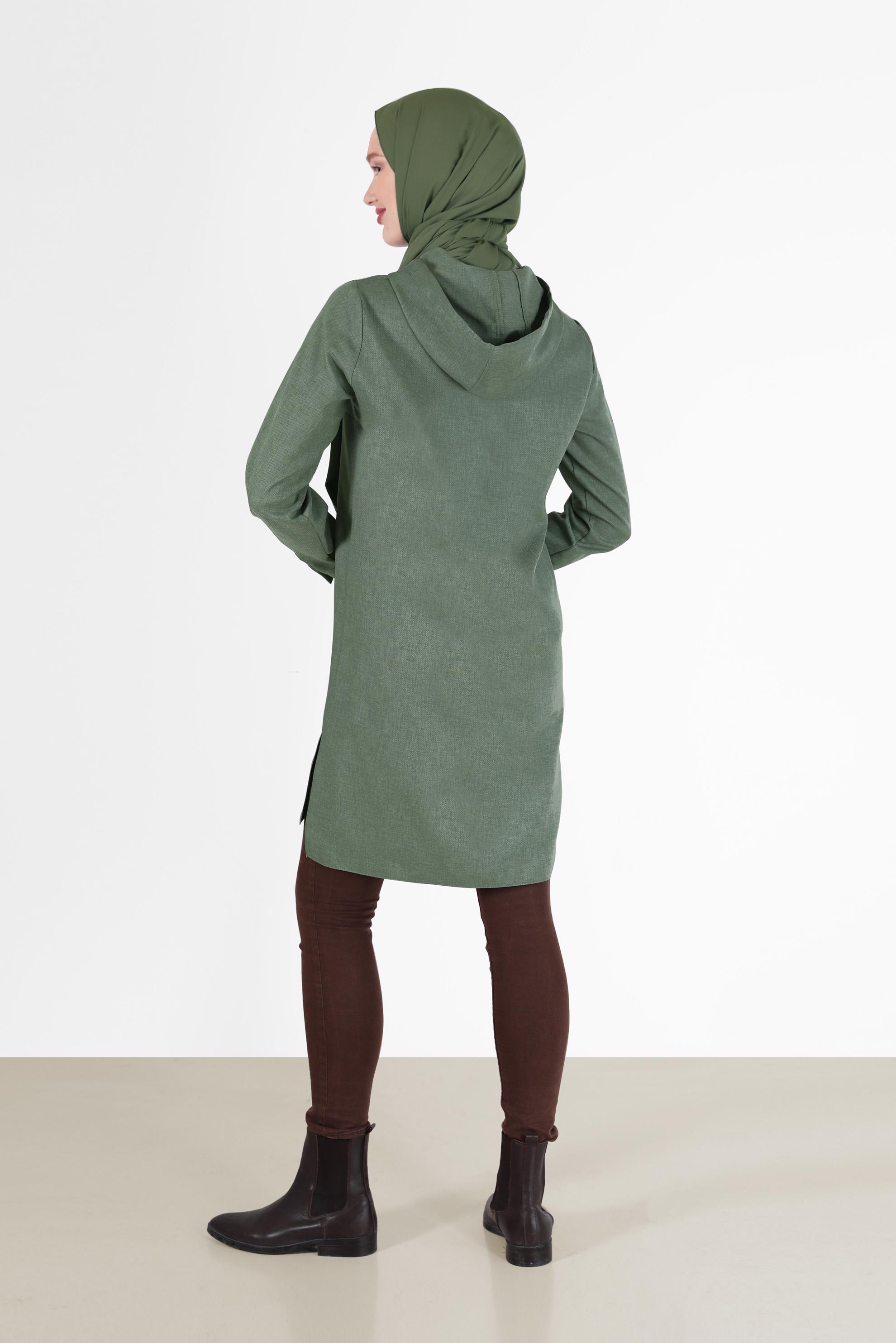 Tesettür giyim HAKİ CEP DETAYLI KAPÜŞONLU TUNİK 42225 