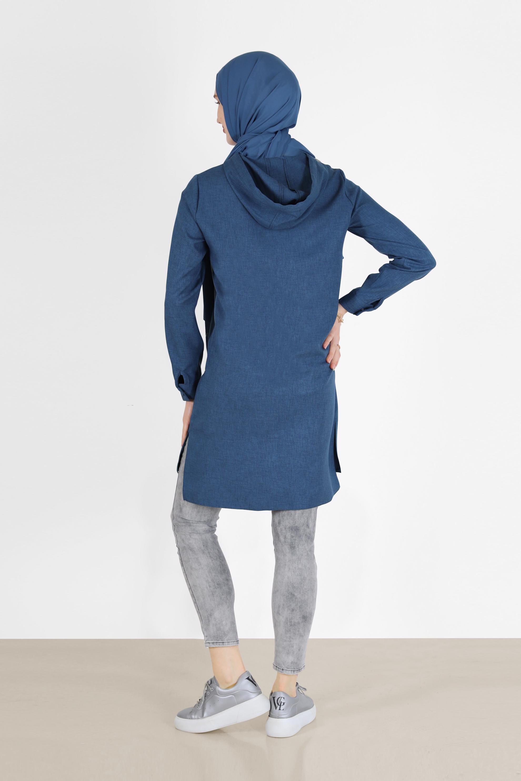 Tesettür giyim LACİVERT CEP DETAYLI KAPÜŞONLU TUNİK 42225 