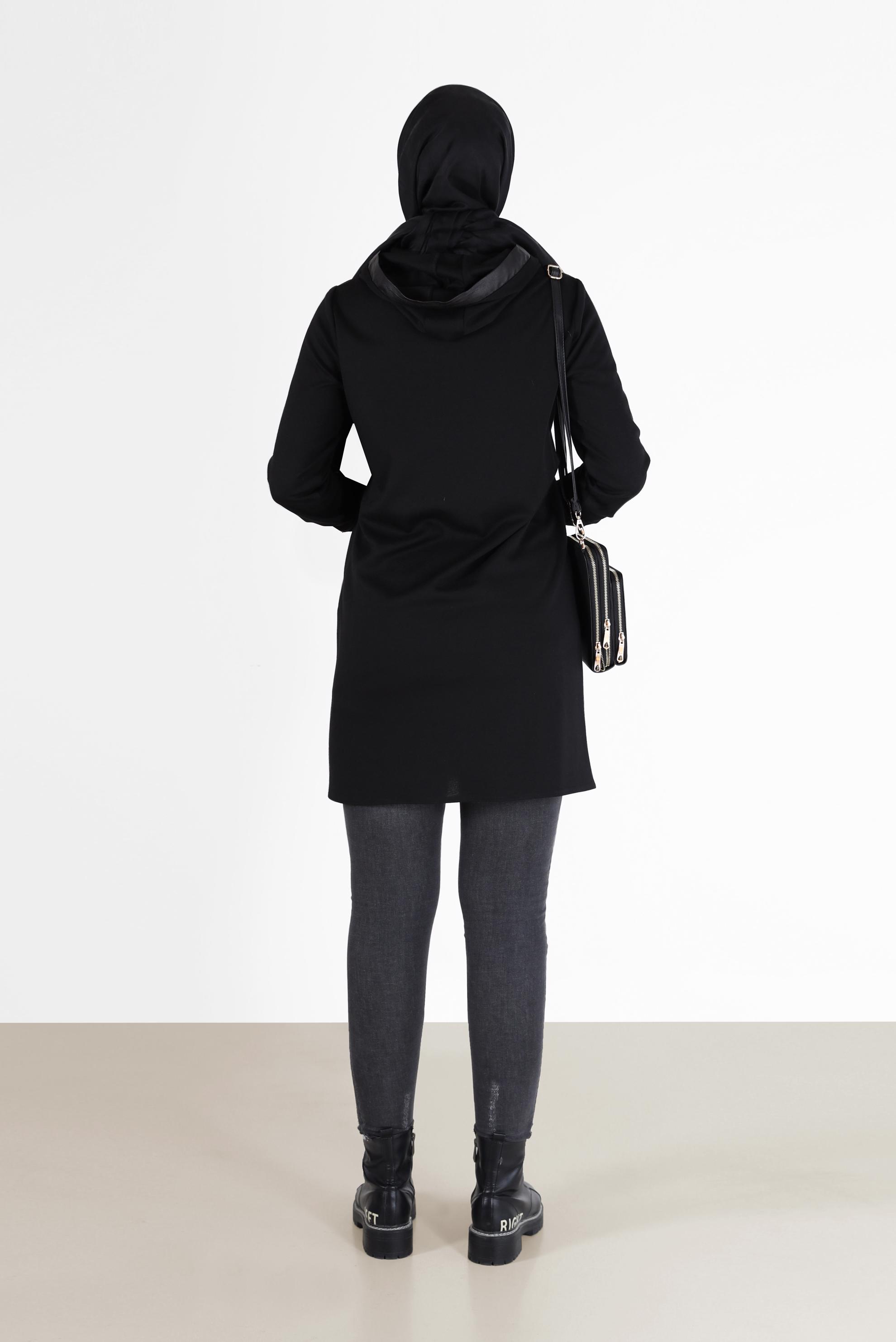 Tesettür giyim SİYAH KAZAYAĞI DESEN DETAYLI TUNİK 42226	