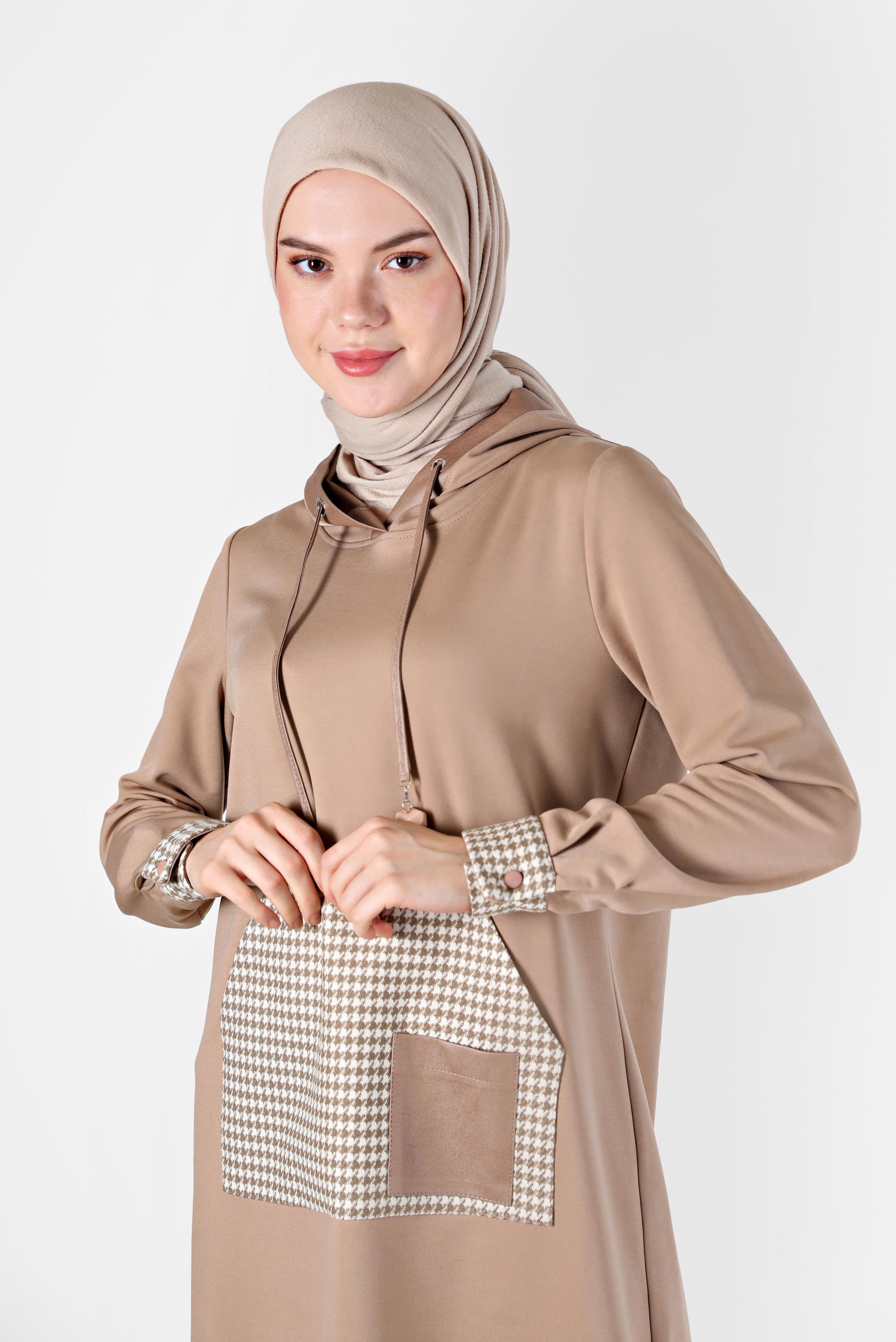 Tesettür giyim TABA KAZAYAĞI DESEN DETAYLI TUNİK 42226	