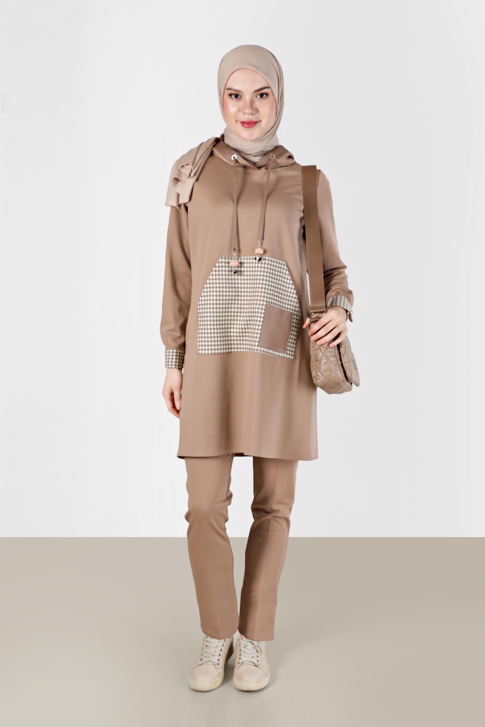 Tesettür giyim TABA KAZAYAĞI DESEN DETAYLI TUNİK 42226	