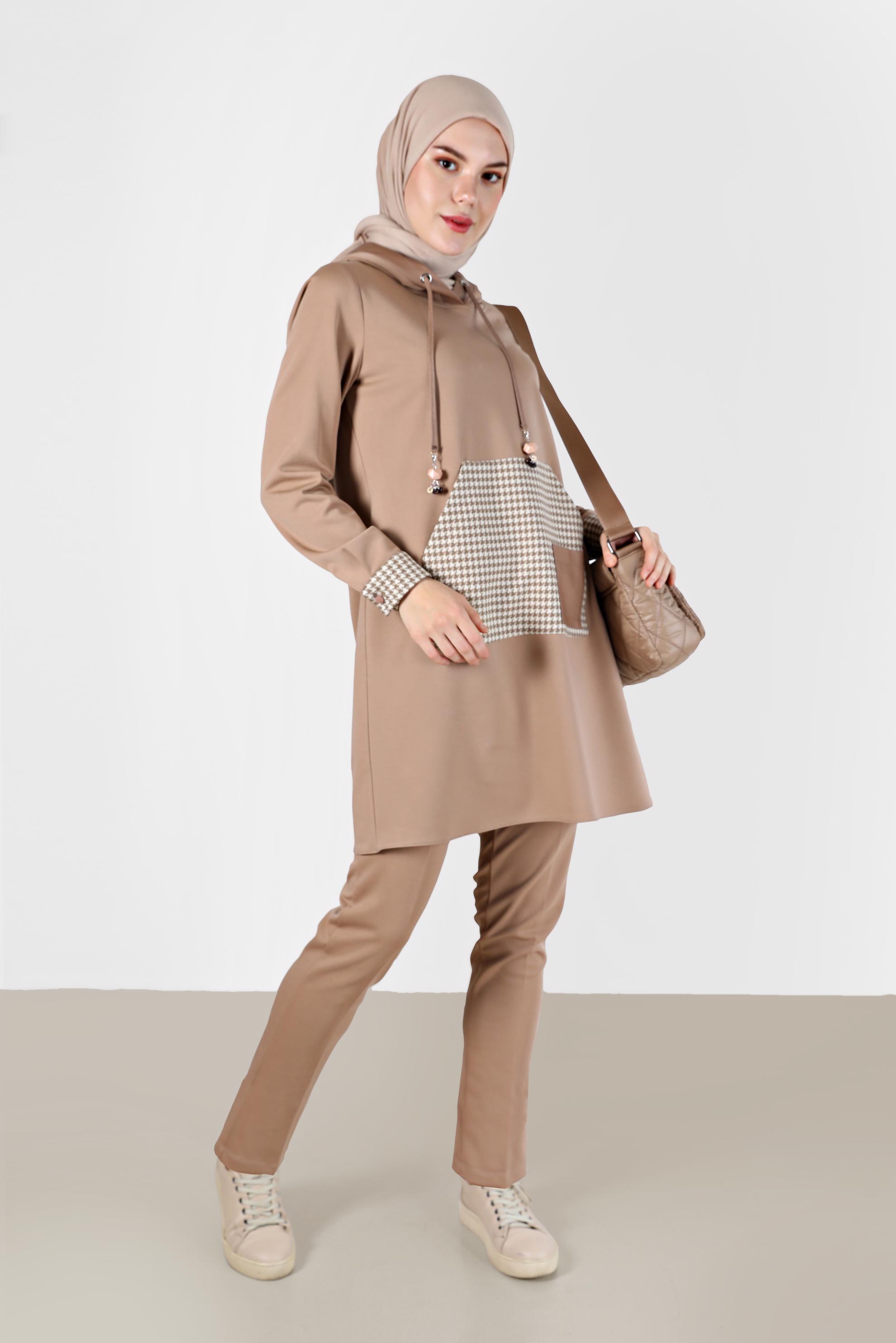 Tesettür giyim TABA KAZAYAĞI DESEN DETAYLI TUNİK 42226	