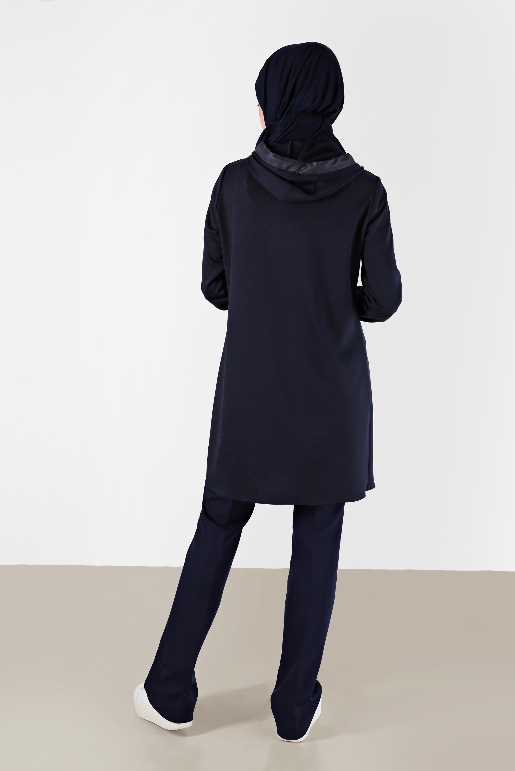 Tesettür giyim LACİVERT KAZAYAĞI DESEN DETAYLI TUNİK 42226	