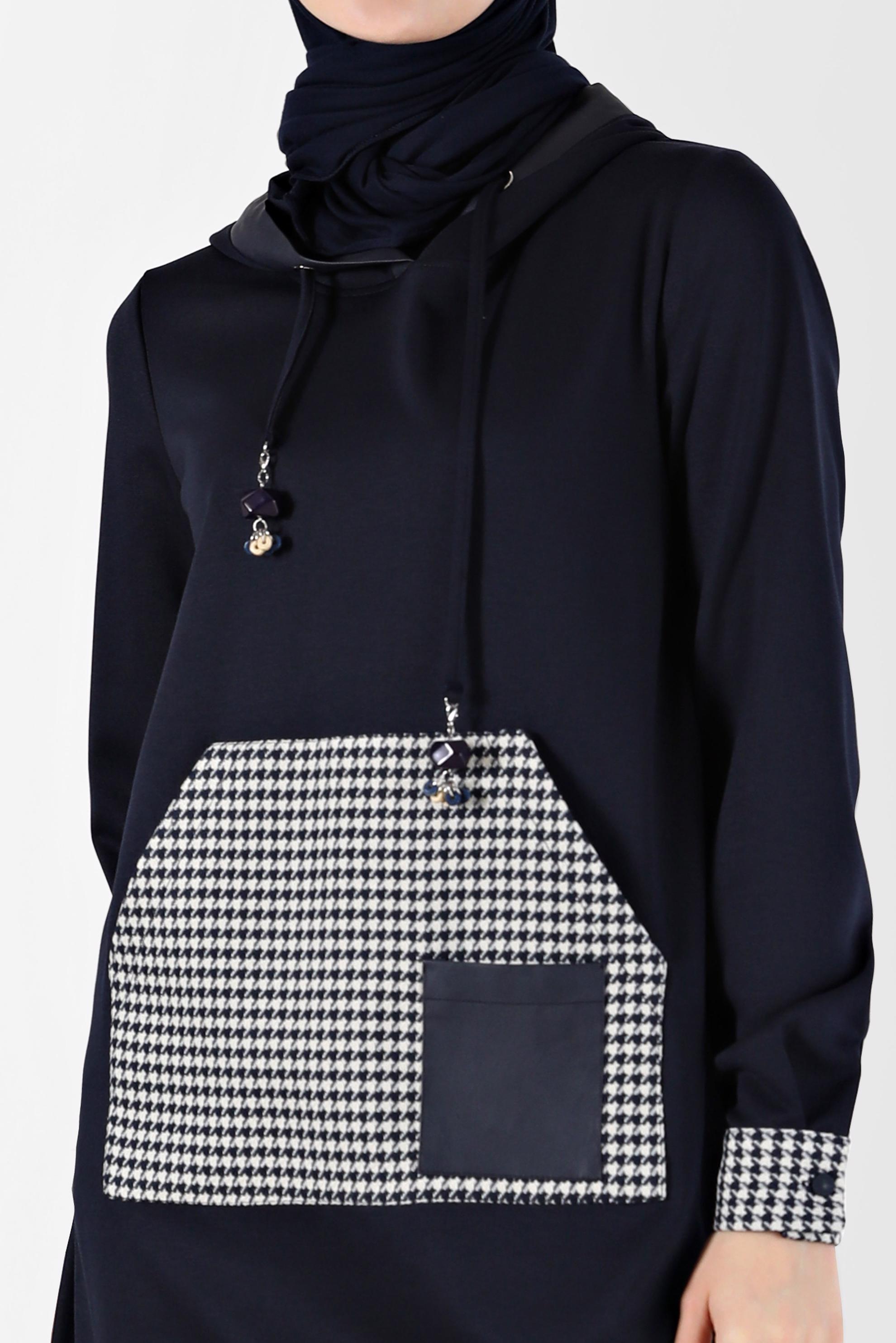 Tesettür giyim LACİVERT KAZAYAĞI DESEN DETAYLI TUNİK 42226	