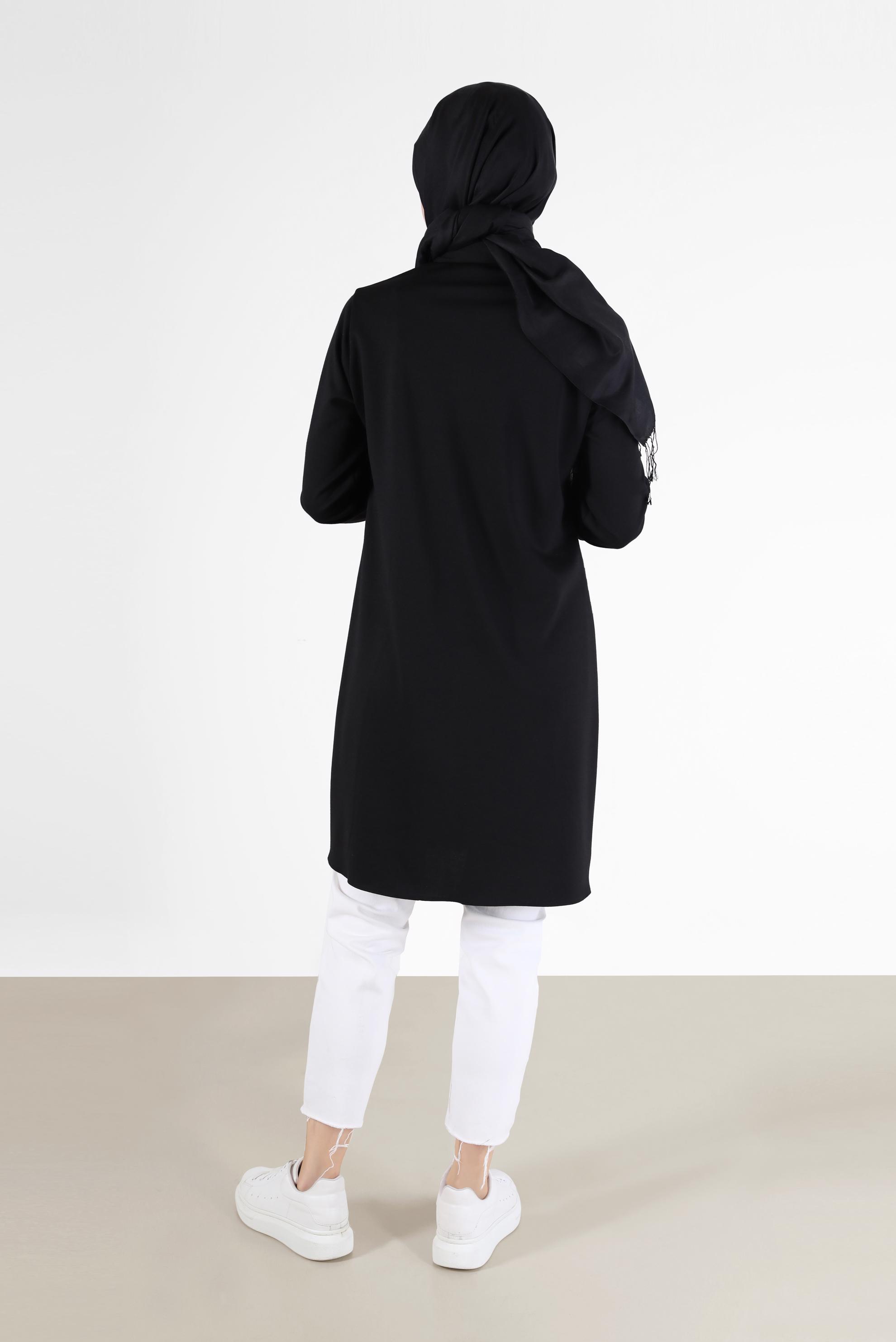 Tesettür giyim SİYAH KAZAYAĞI DESEN DETAYLI TUNİK 42230-1 