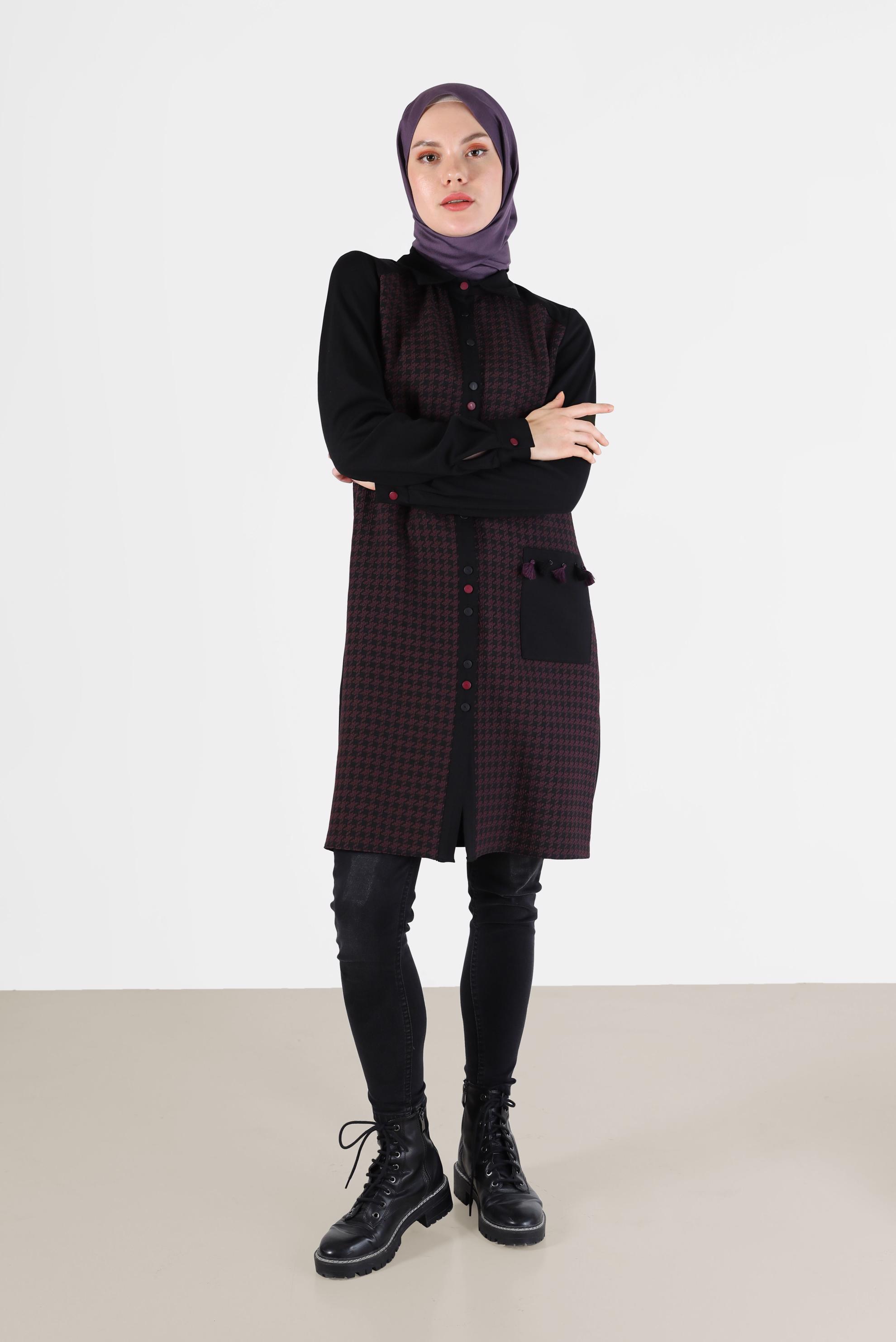 Tesettür giyim MÜRDÜM KAZAYAĞI DESEN DETAYLI TUNİK 42230-1 