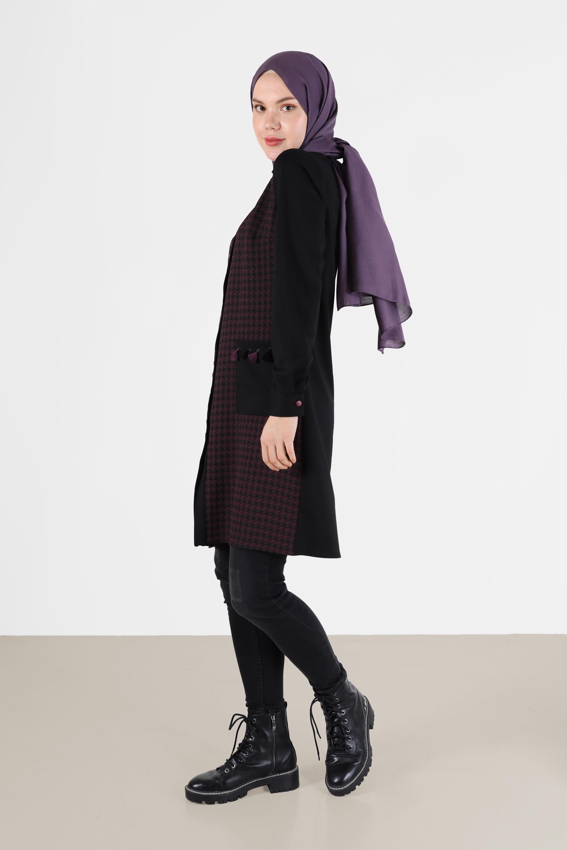 Tesettür giyim MÜRDÜM KAZAYAĞI DESEN DETAYLI TUNİK 42230-1 