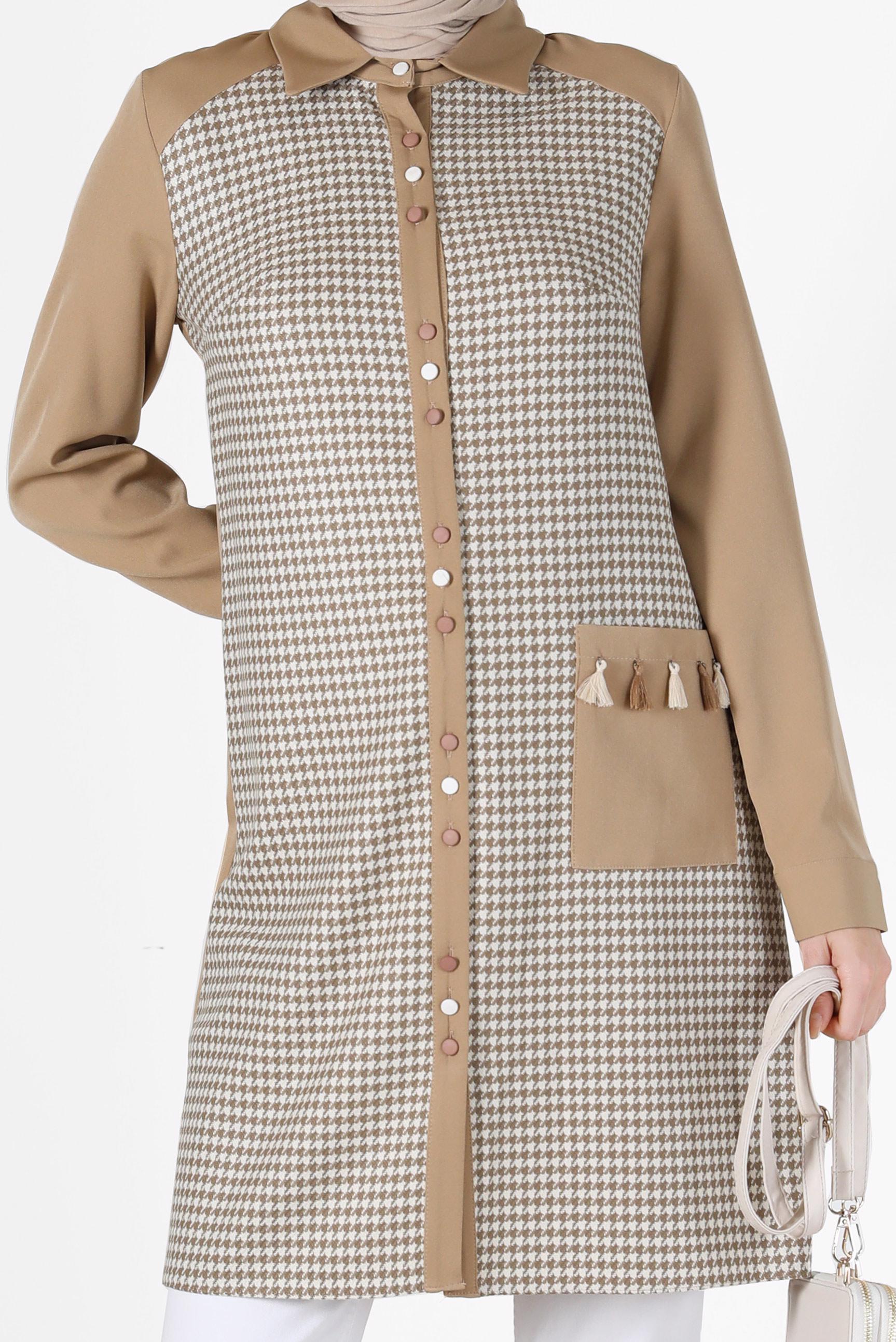 Tesettür giyim KUM KAZAYAĞI DESENLİ PÜSKÜL DETAYLI TUNİK 42230 