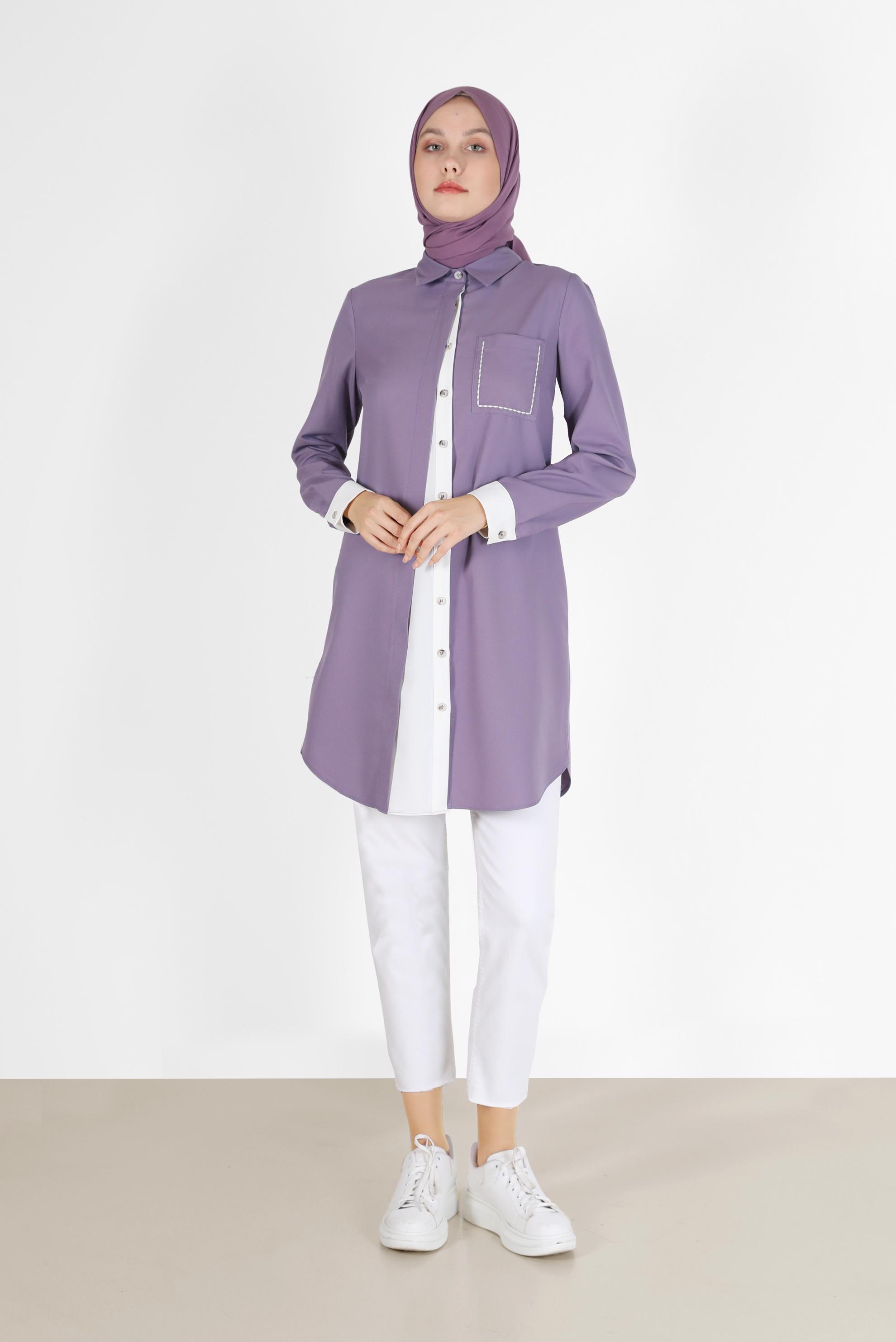 Tesettür giyim MOR İKİ RENKLİ CEP DETAYLI TUNİK 42232 