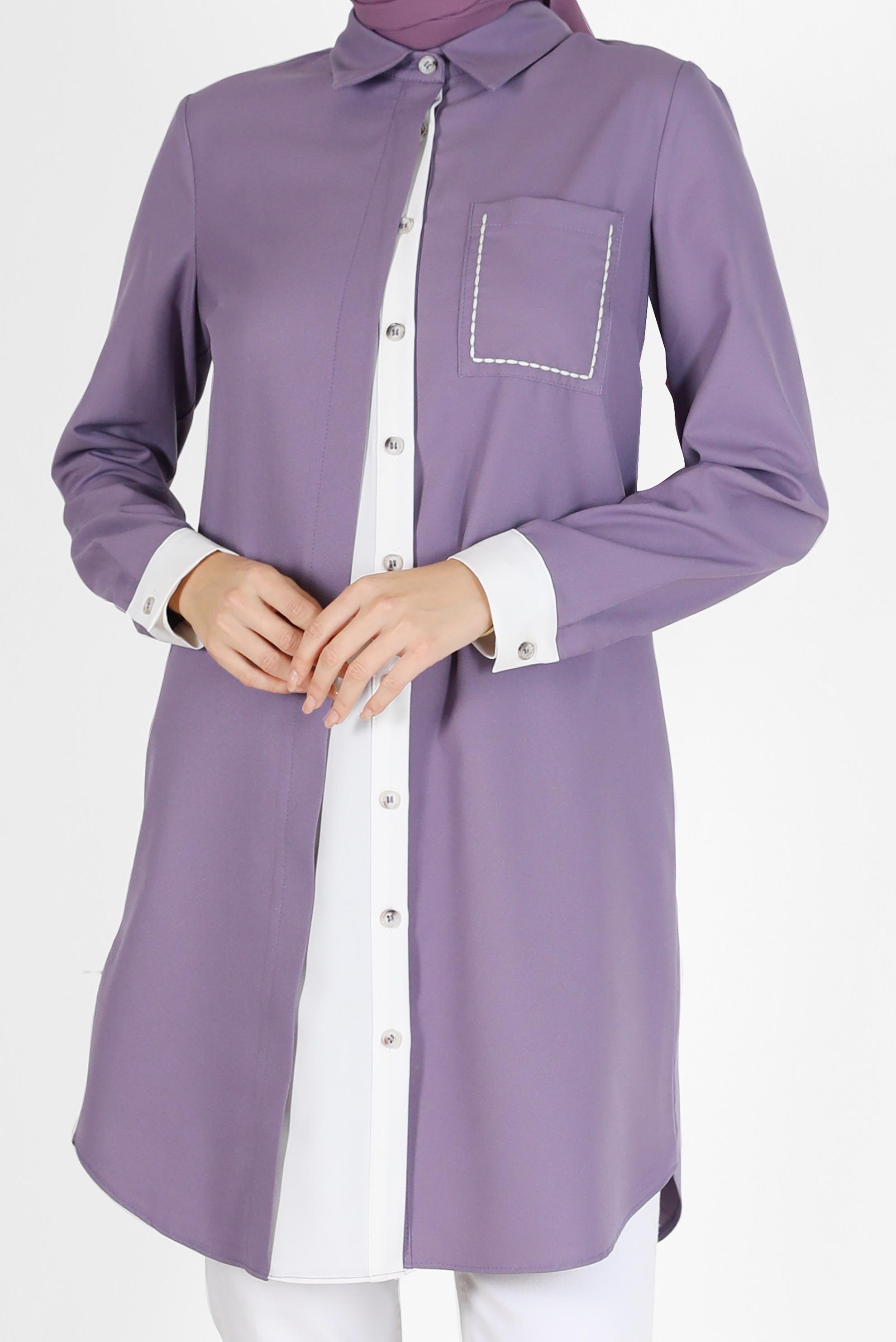 Tesettür giyim MOR İKİ RENKLİ CEP DETAYLI TUNİK 42232 