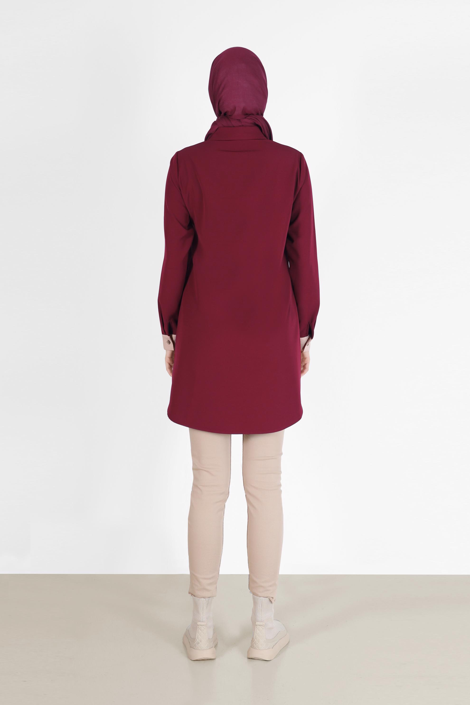 Vêtements hijab ROUGE BORDEAUX TUNIQUE DÉTAILLÉE À POCHES BICOLORE 42232