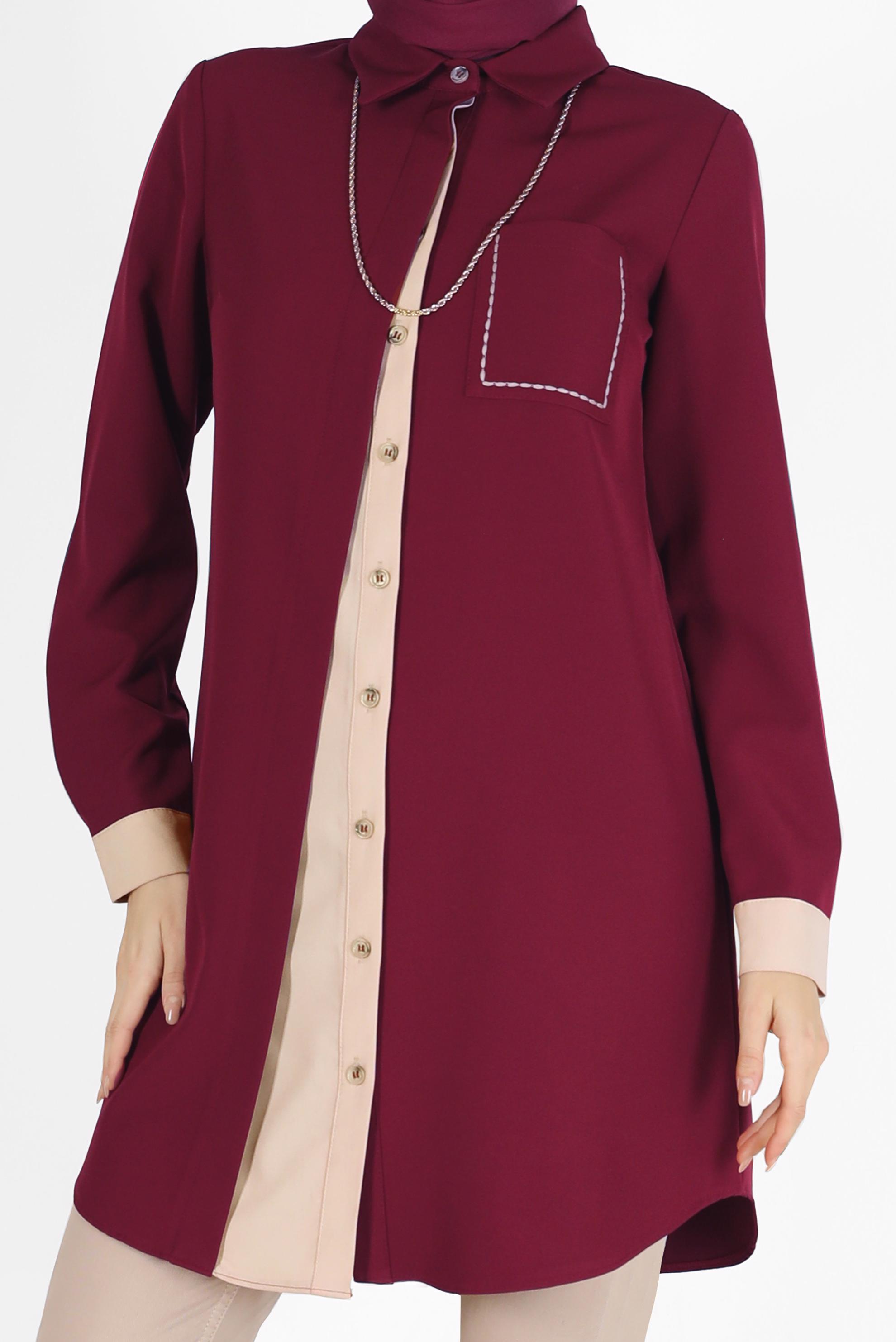 Vêtements hijab ROUGE BORDEAUX TUNIQUE DÉTAILLÉE À POCHES BICOLORE 42232