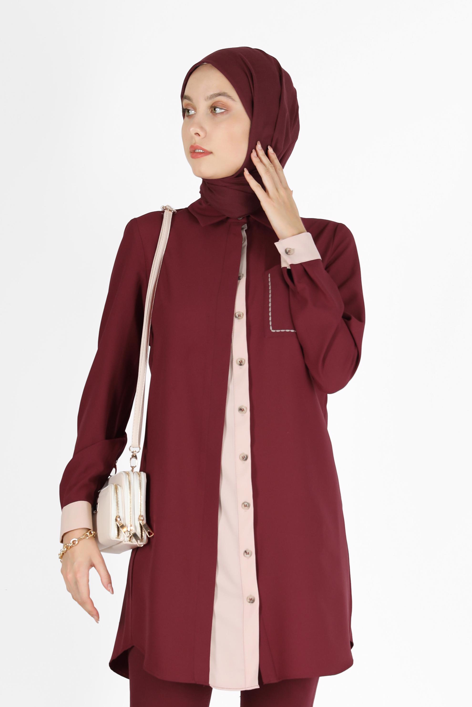 Vêtements hijab PRUNE TUNIQUE DÉTAILLÉE À POCHES BICOLORE 42232