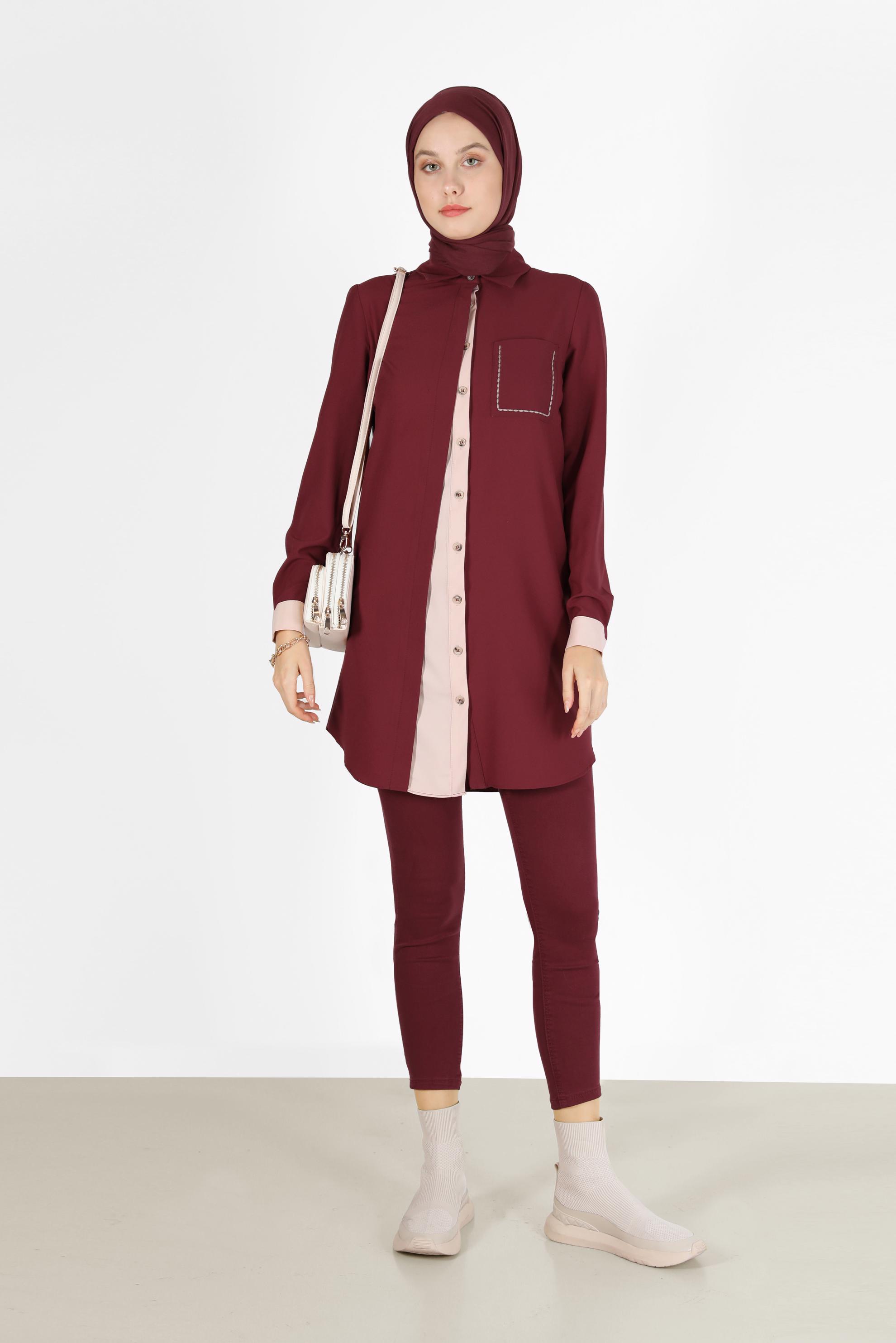 Vêtements hijab PRUNE TUNIQUE DÉTAILLÉE À POCHES BICOLORE 42232