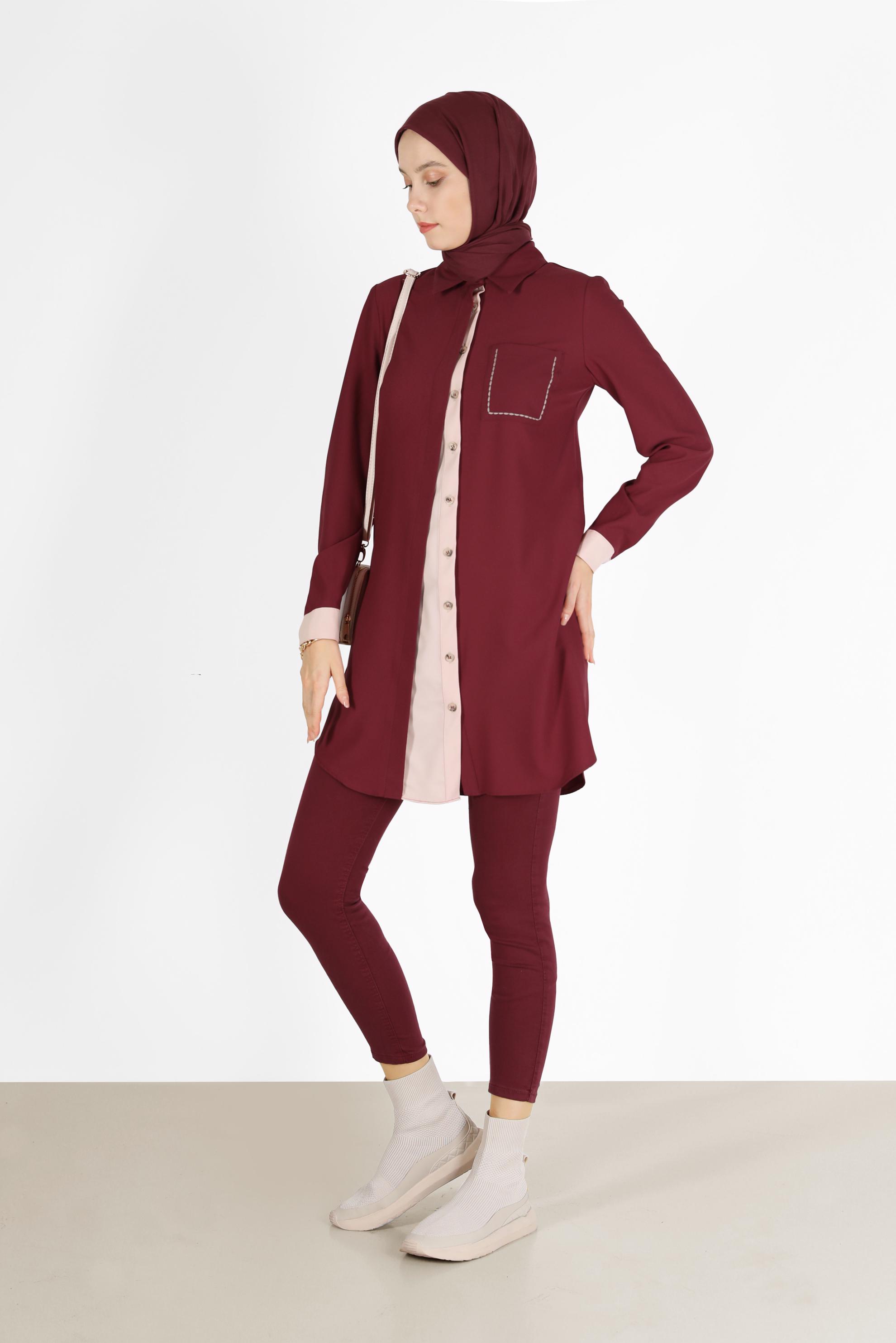 Vêtements hijab PRUNE TUNIQUE DÉTAILLÉE À POCHES BICOLORE 42232