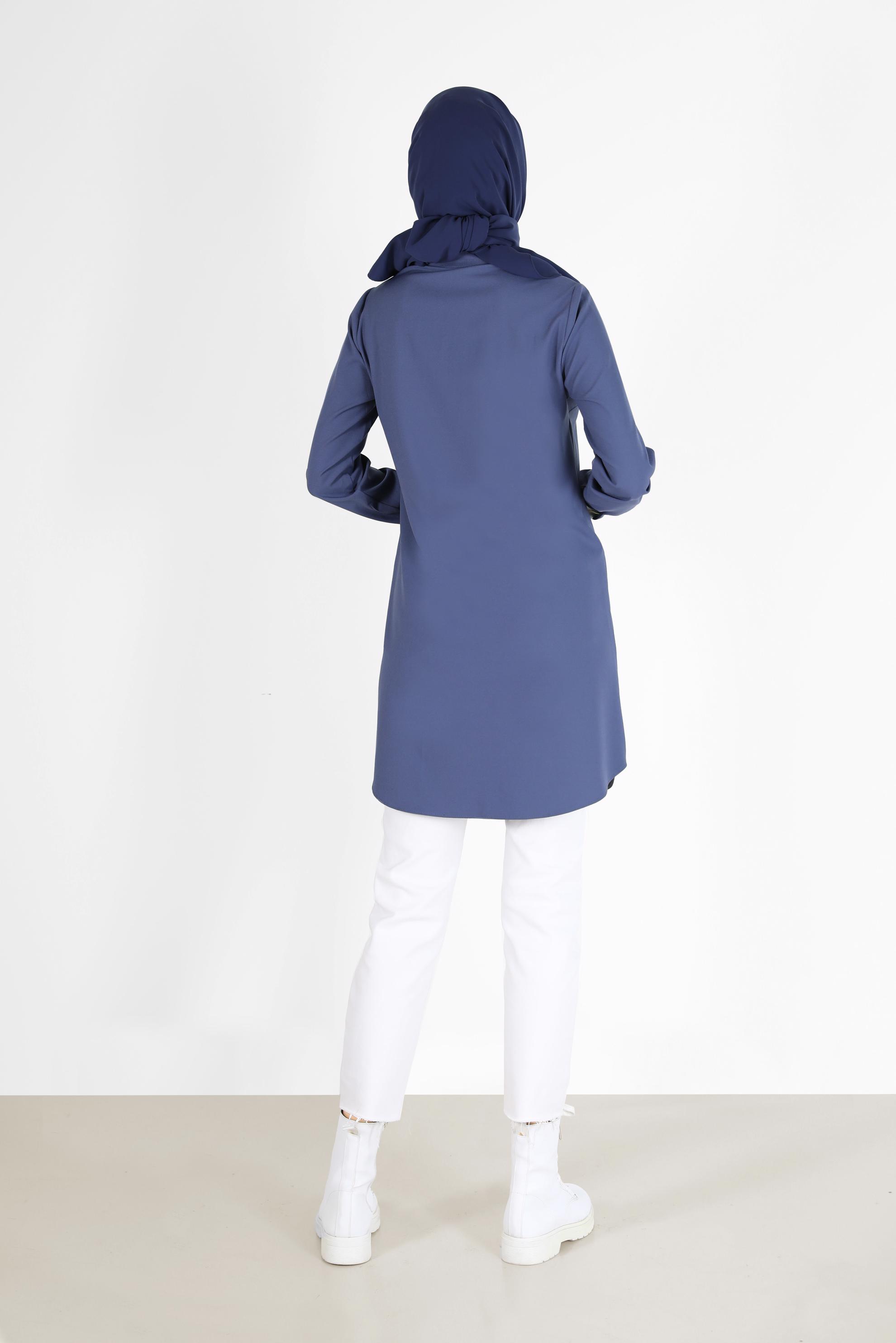 Tesettür giyim MAVİ İKİ RENKLİ CEP DETAYLI TUNİK 42232 