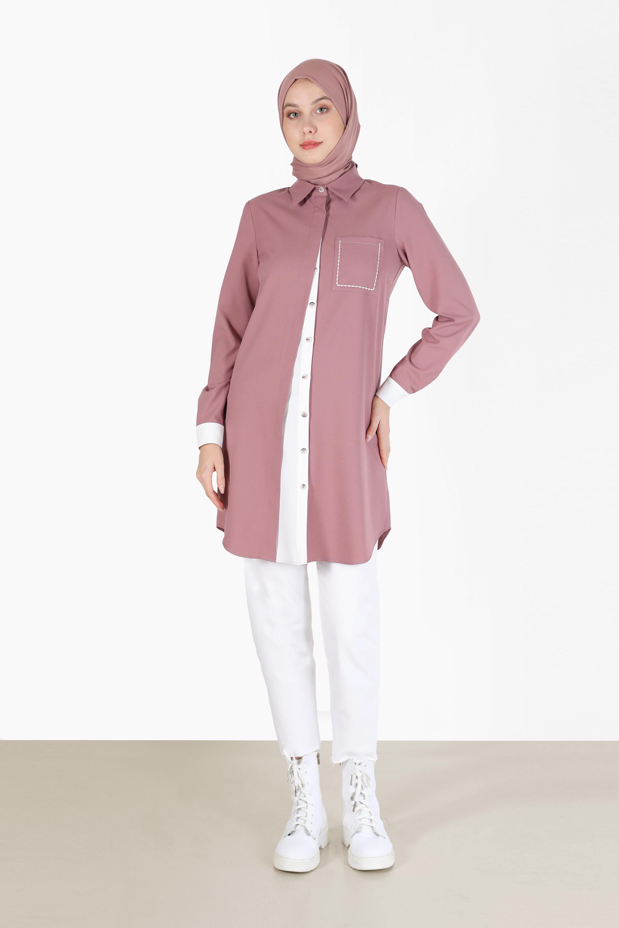 Hijab clothing PINK TWO COLOR POCKET DETAIL TUNIC 42232 