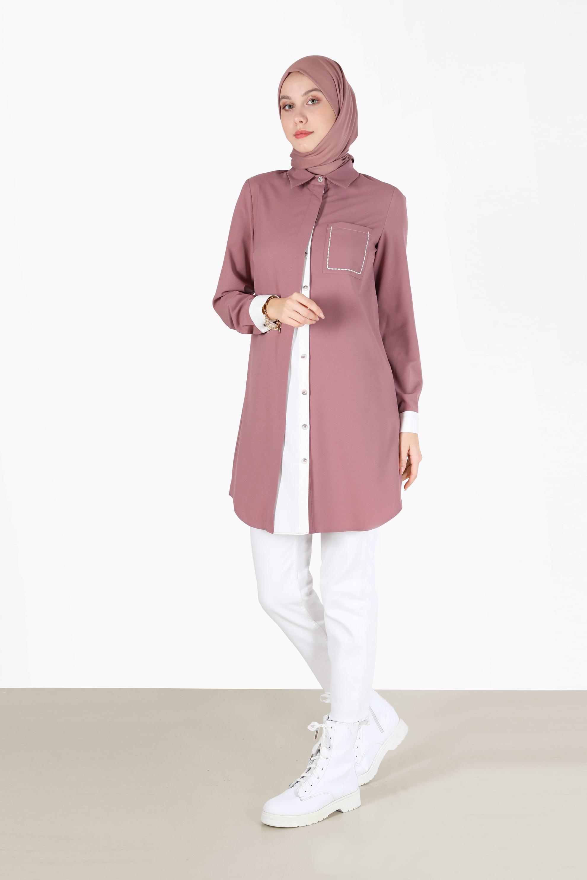 Hijab clothing PINK TWO COLOR POCKET DETAIL TUNIC 42232 