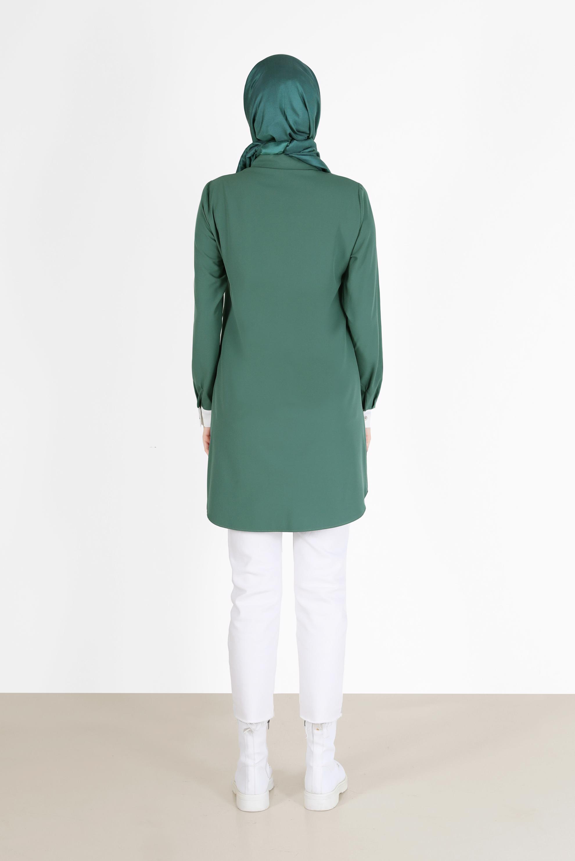 Vêtements hijab VERT TUNIQUE DÉTAILLÉE À POCHES BICOLORE 42232