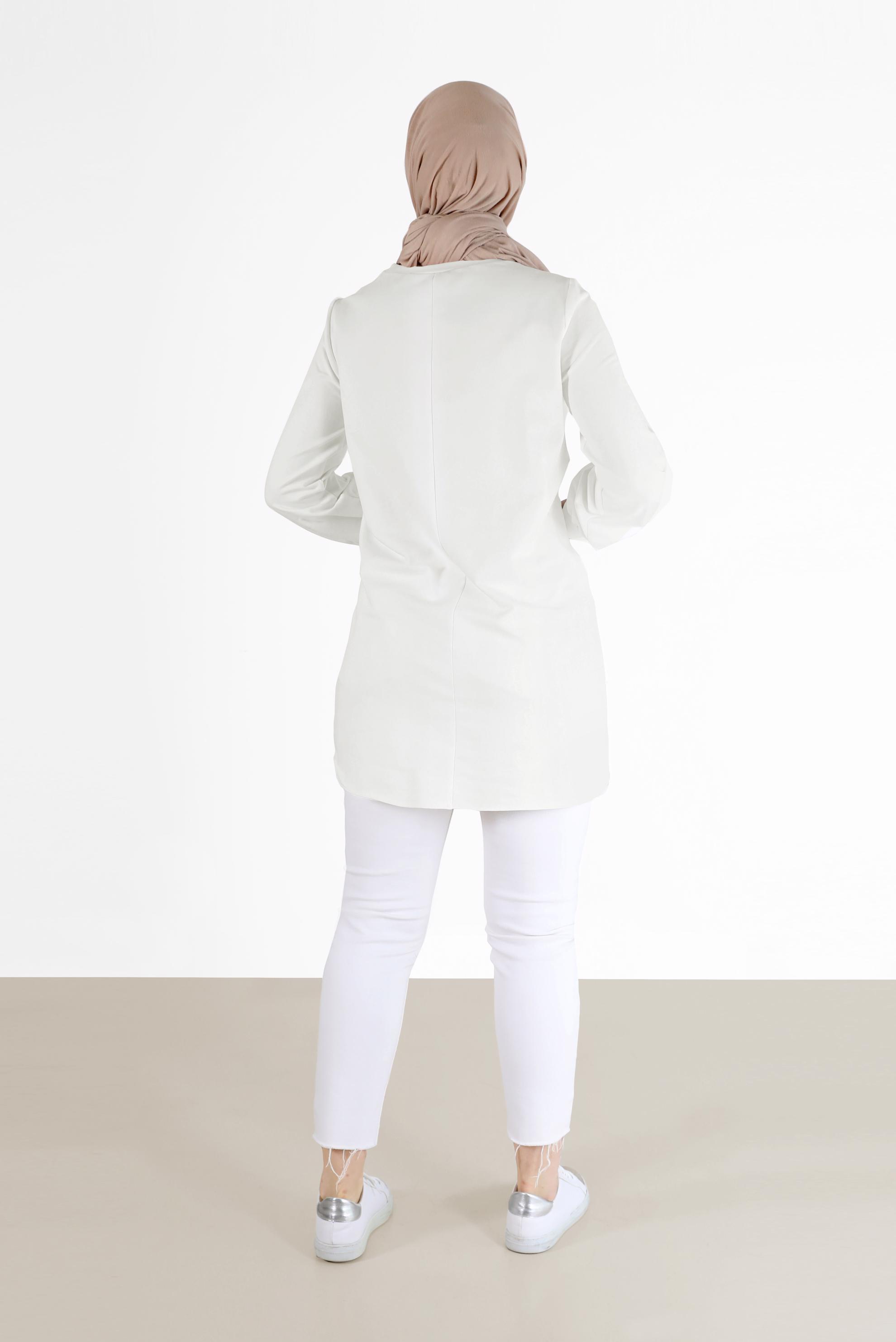 Tesettür giyim BEYAZ FİLE DETAYLI YAZI BASKILI TUNİK 42233 