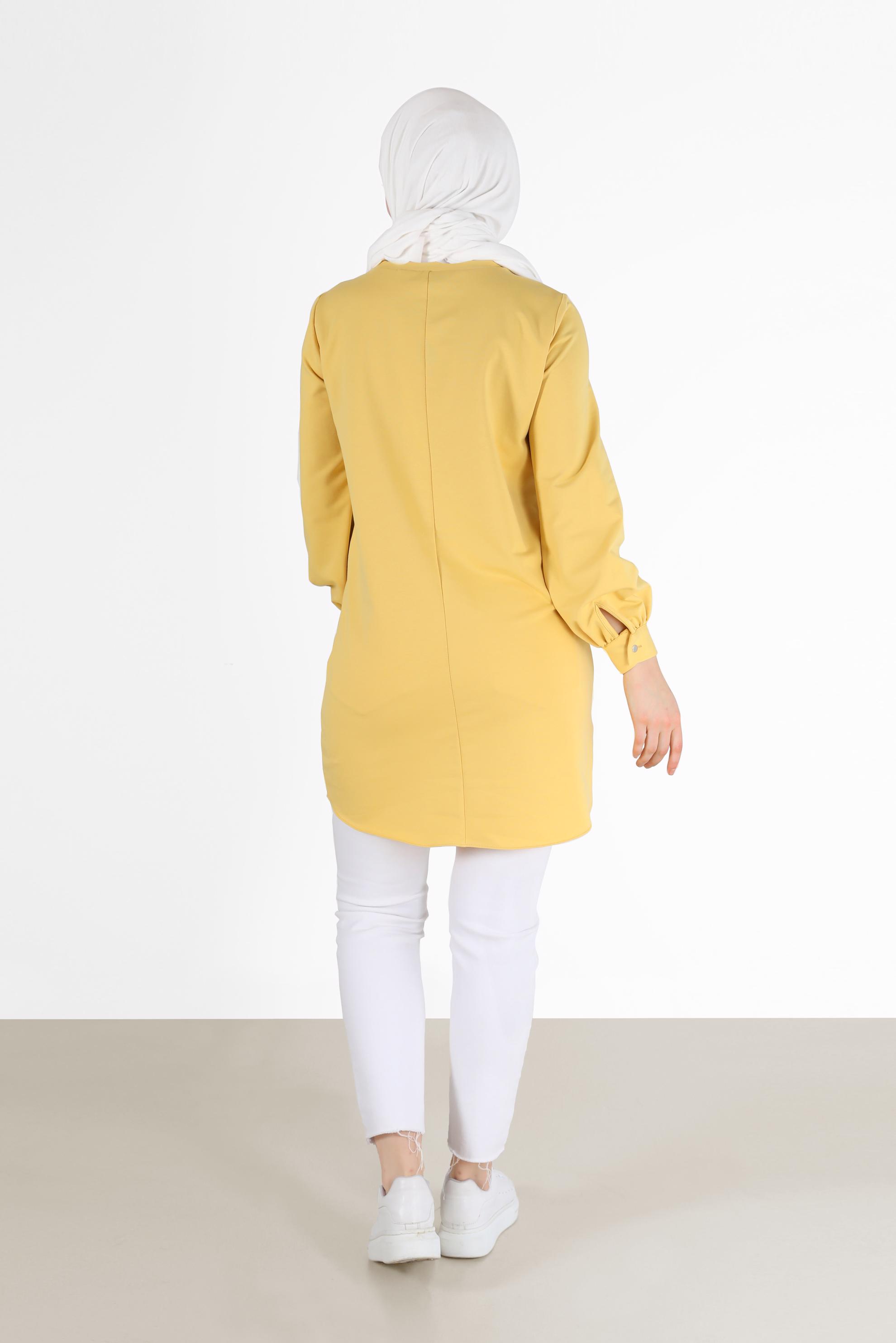 Tesettür giyim SARI FİLE DETAYLI YAZI BASKILI TUNİK 42233 