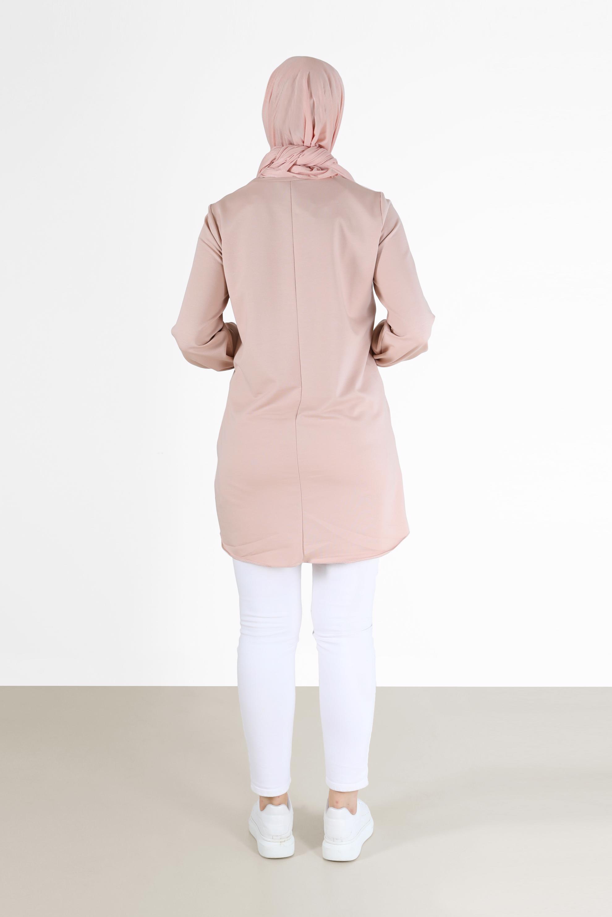 Tesettür giyim PUDRA FİLE DETAYLI YAZI BASKILI TUNİK 42233 