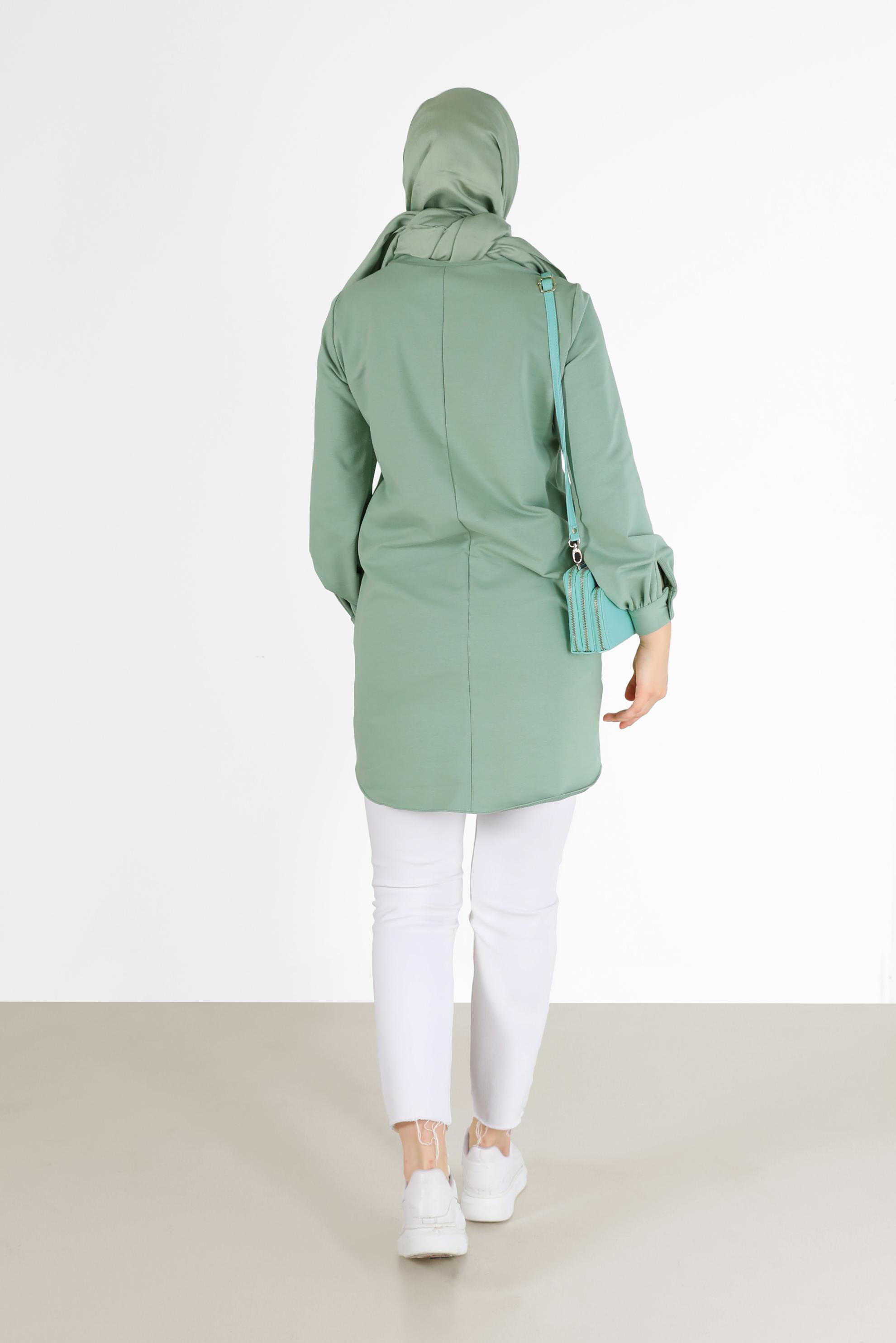 Tesettür giyim YEŞİL FİLE DETAYLI YAZI BASKILI TUNİK 42233 