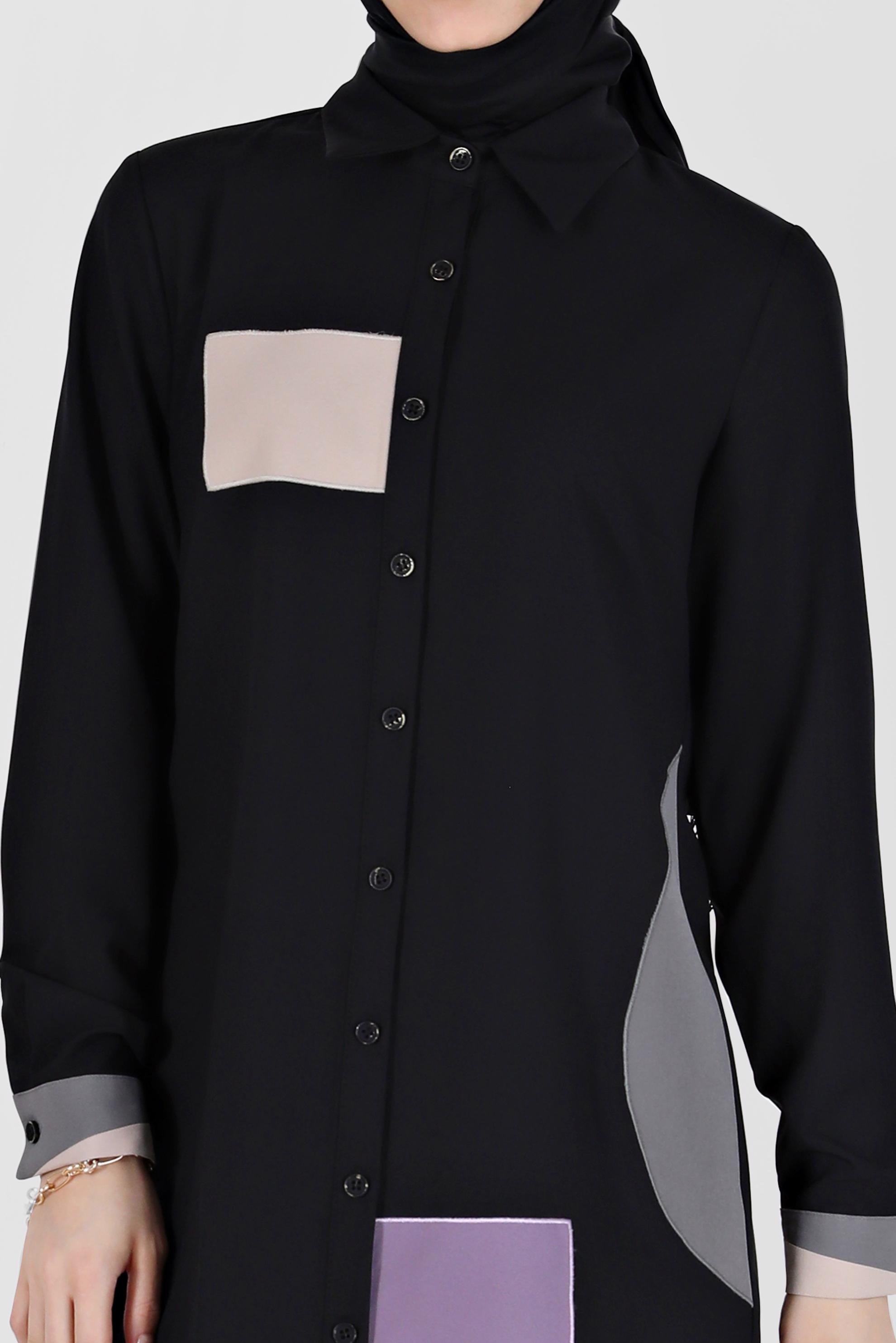 Tesettür giyim SİYAH GEOMETRİK ŞEKİL DETAYLI TUNİK 42234 