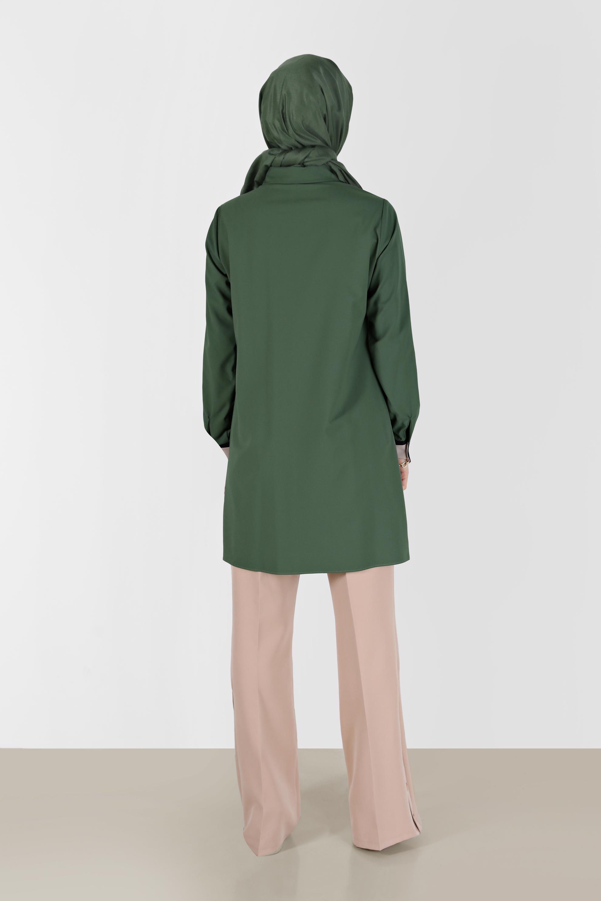 Tesettür giyim HAKİ GEOMETRİK ŞEKİL DETAYLI TUNİK 42234 