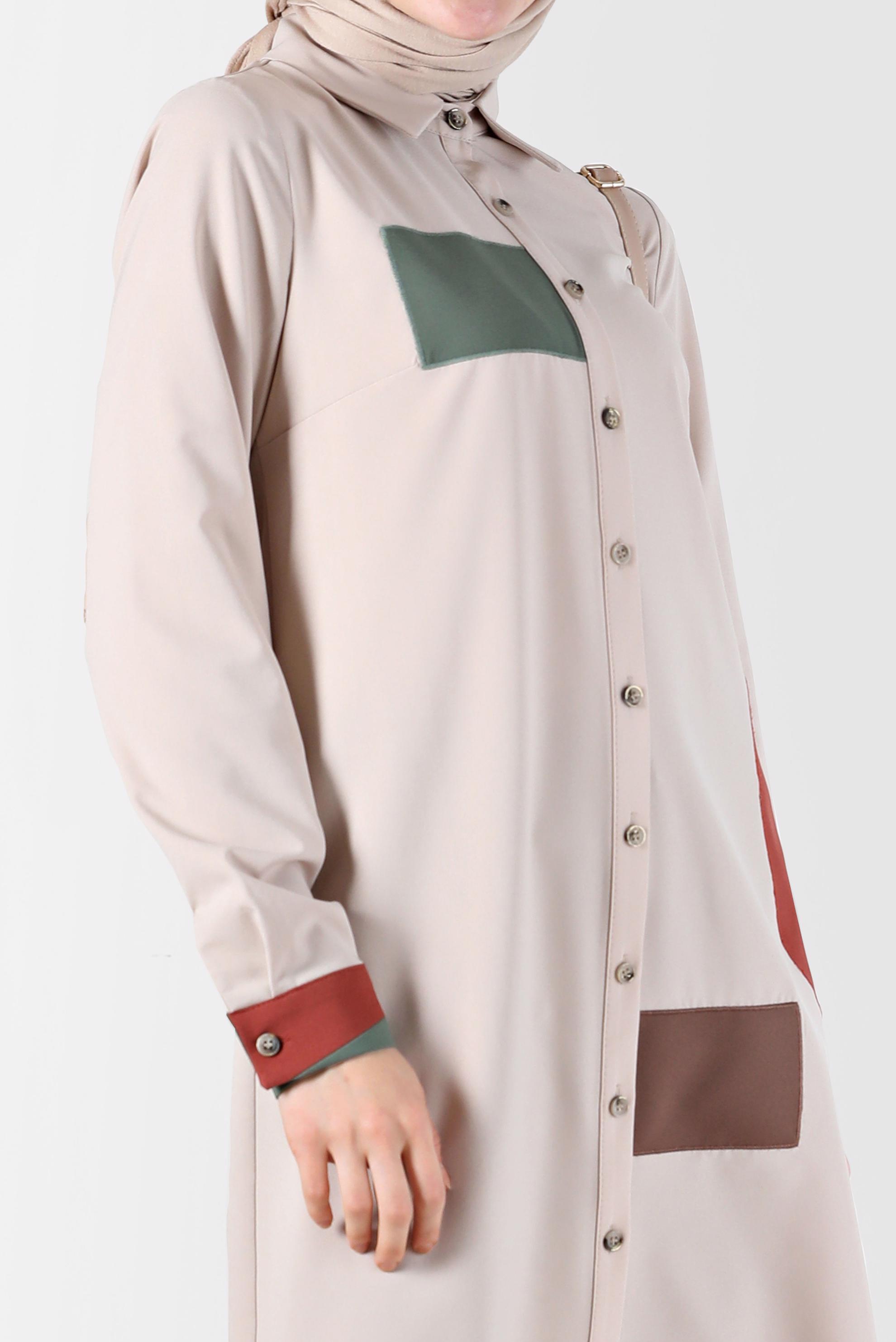 Tesettür giyim BEJ GEOMETRİK ŞEKİL DETAYLI TUNİK 42234 