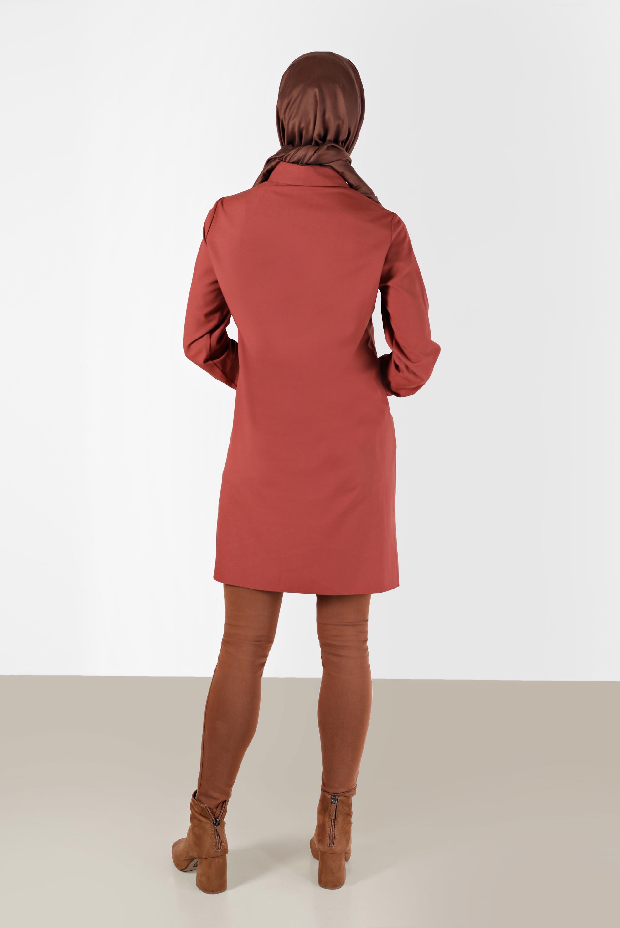 Tesettür giyim TURUNCU GEOMETRİK ŞEKİL DETAYLI TUNİK 42234 