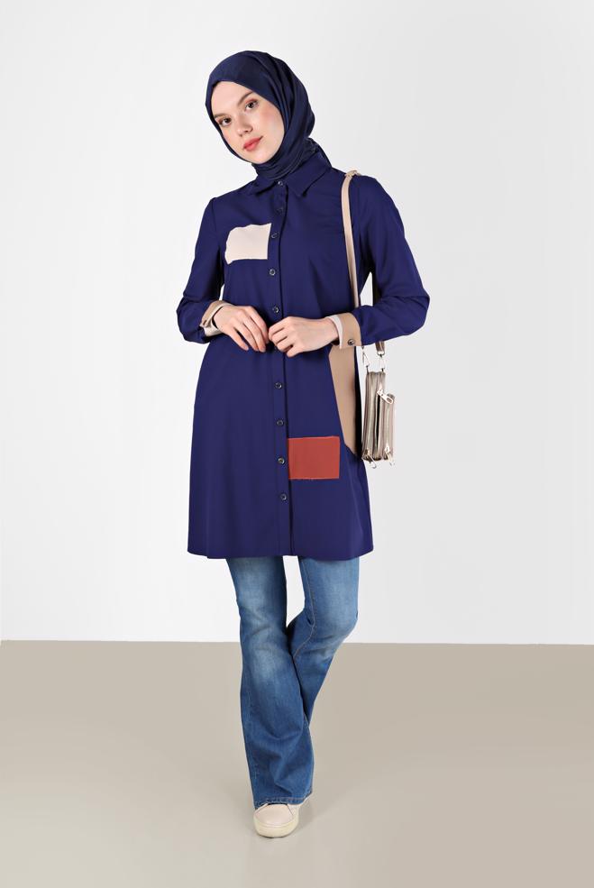 Tesettür giyim  GEOMETRİK ŞEKİL DETAYLI TUNİK 42234  - ALVİNA