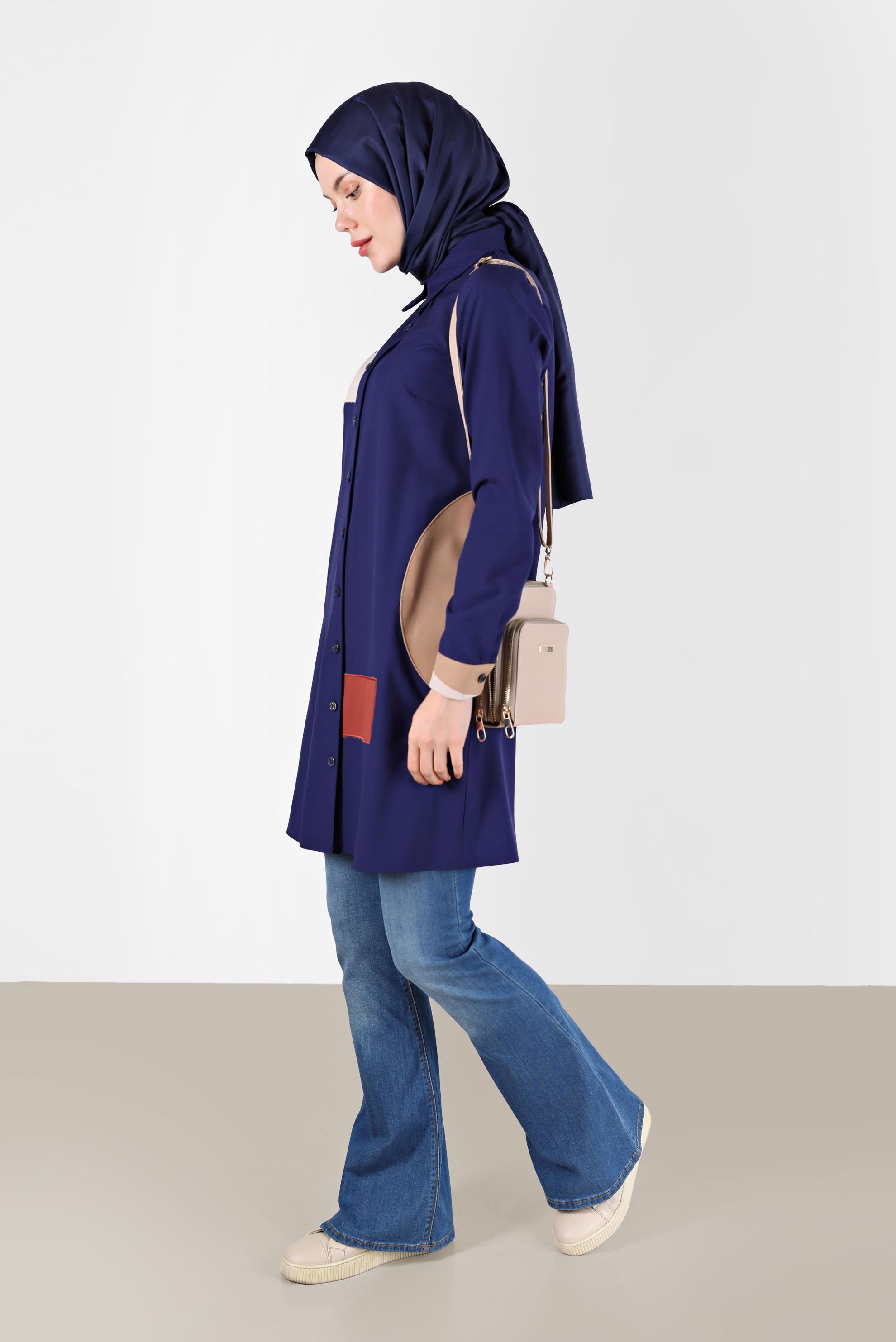 Tesettür giyim LACİVERT GEOMETRİK ŞEKİL DETAYLI TUNİK 42234 