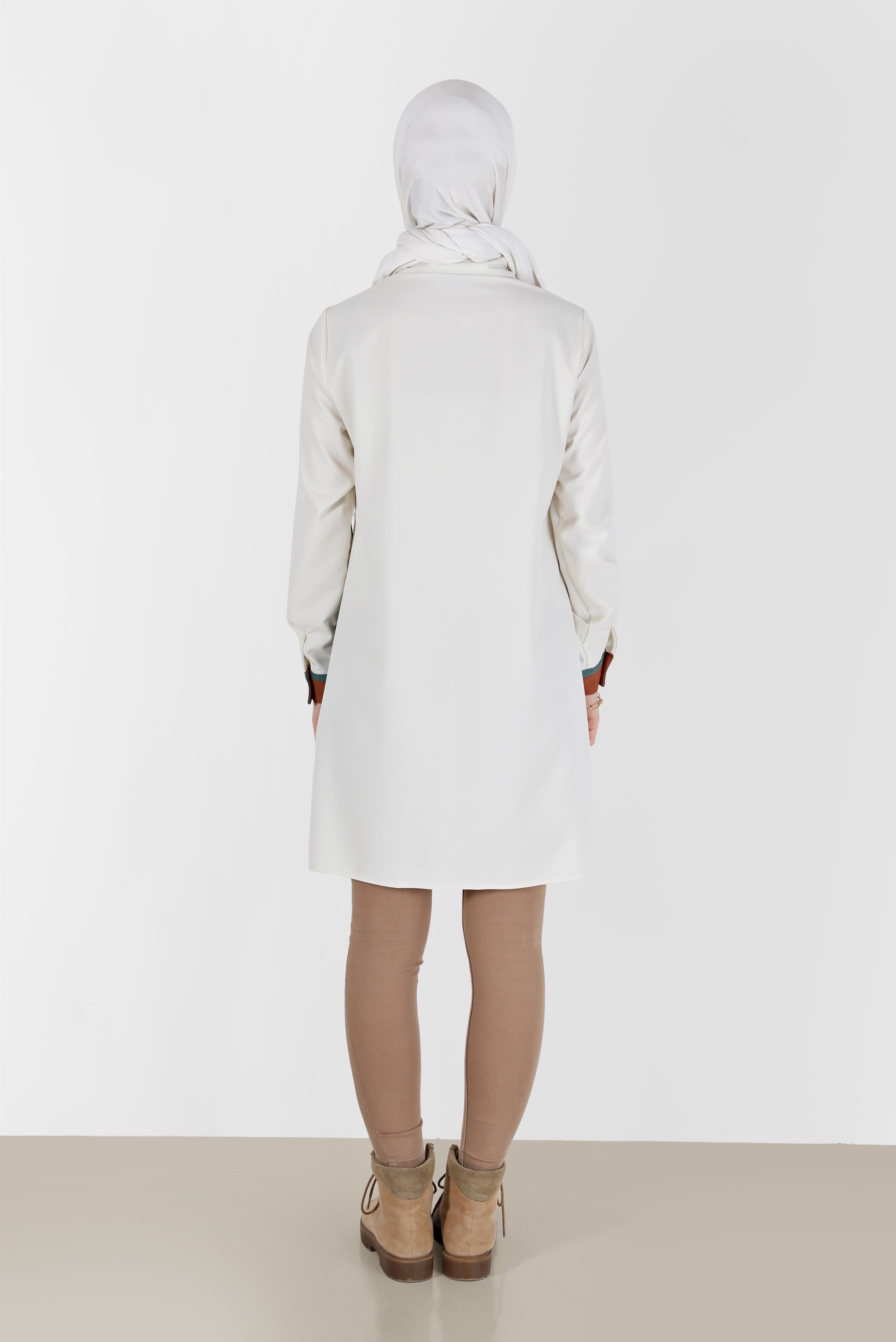 Tesettür giyim EKRU GEOMETRİK ŞEKİL DETAYLI TUNİK 42234 