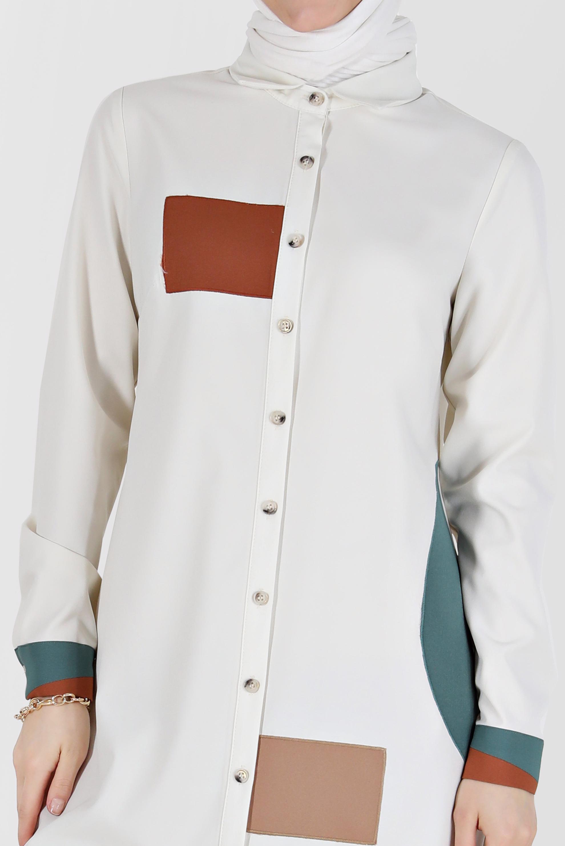 Tesettür giyim EKRU GEOMETRİK ŞEKİL DETAYLI TUNİK 42234 