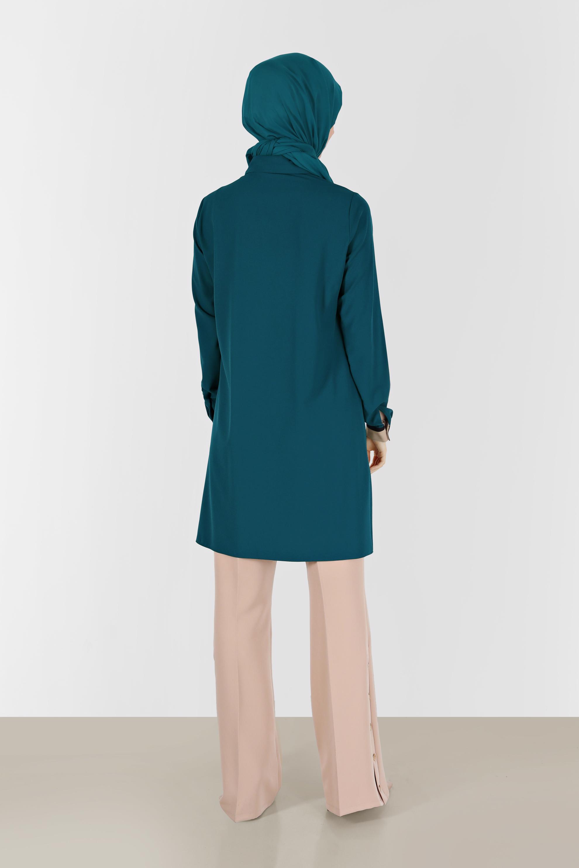 Tesettür giyim YEŞİL GEOMETRİK ŞEKİL DETAYLI TUNİK 42234 