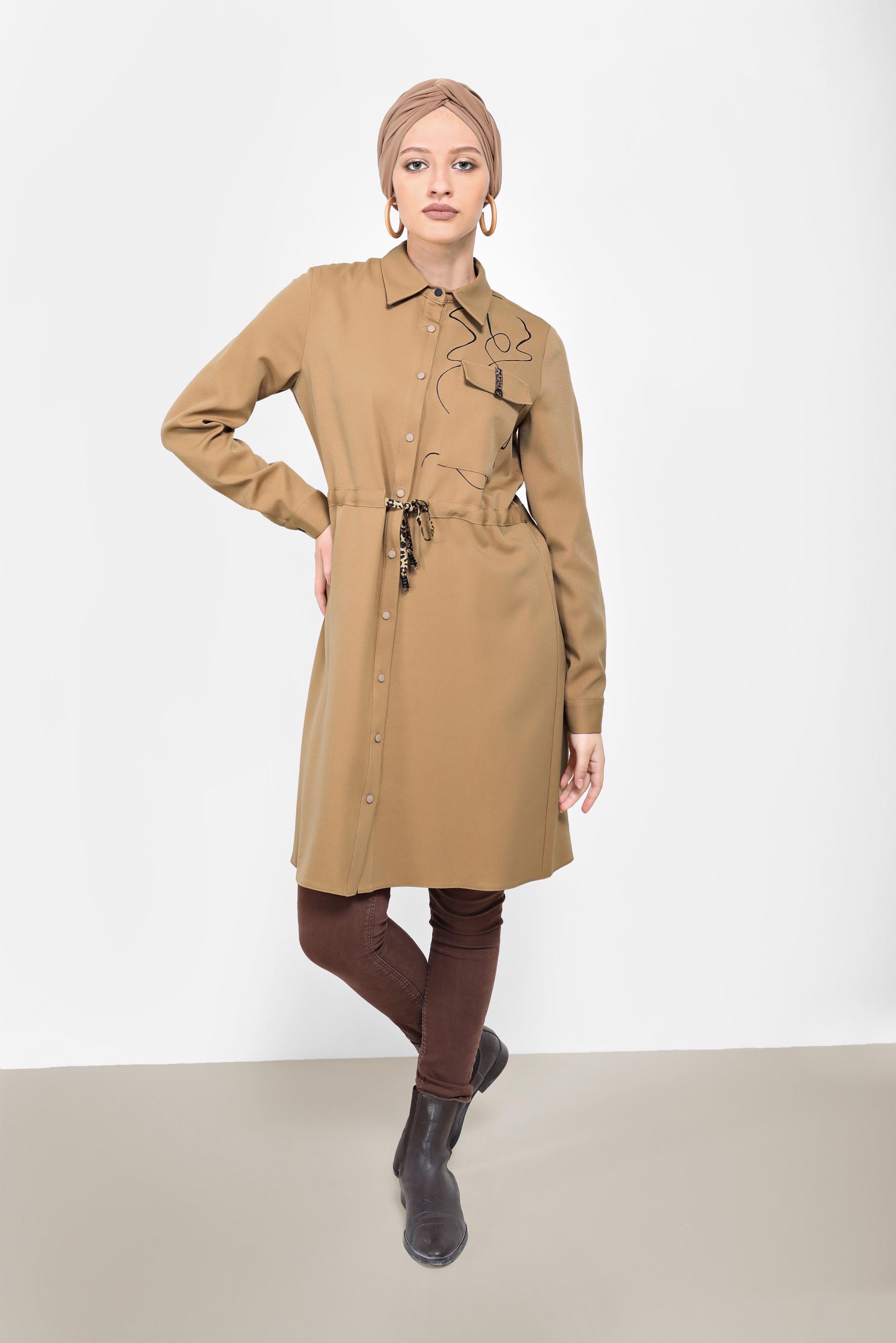 Tesettür giyim KAHVE BELDEN BAĞLAMALI TUNİK 42250 