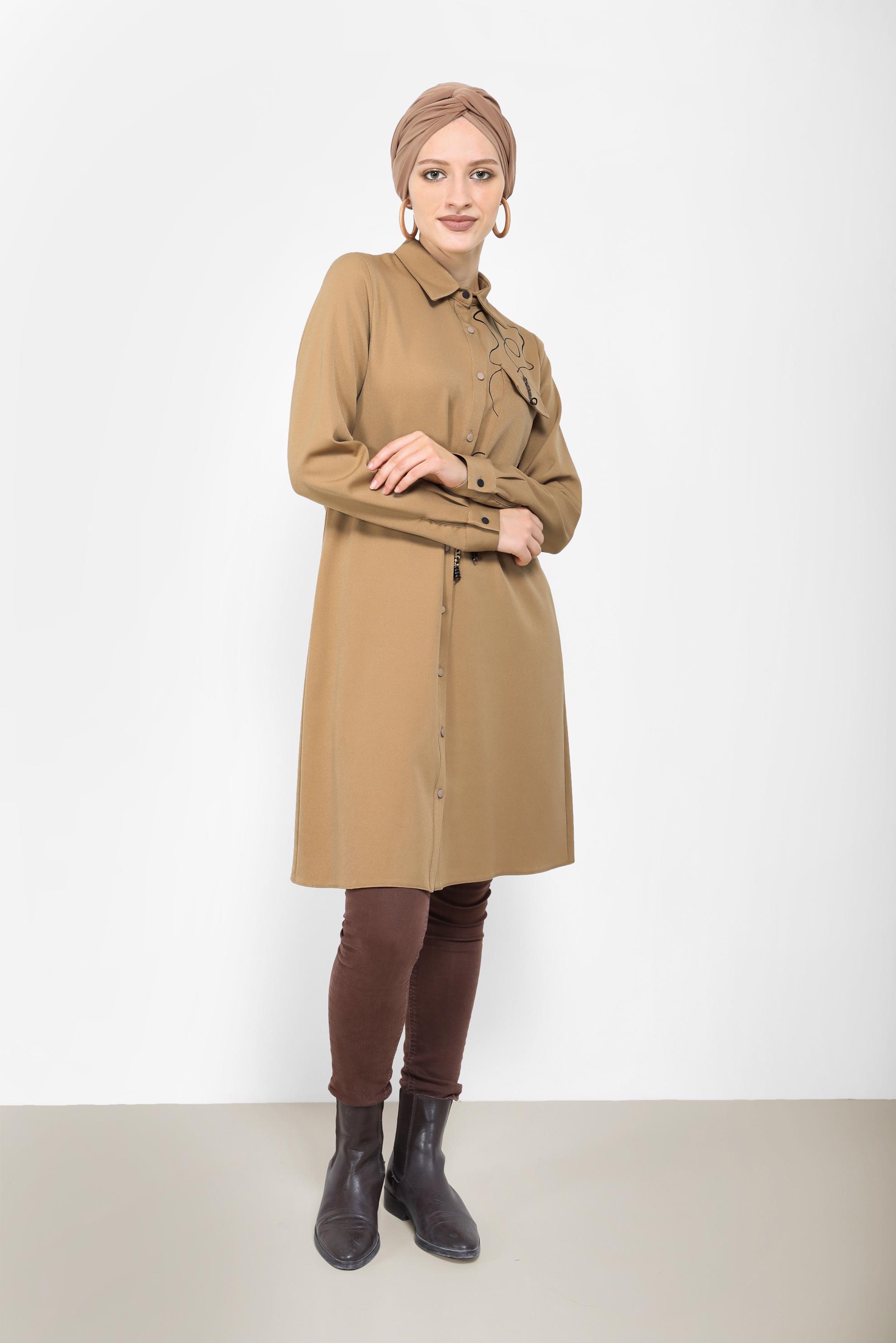 Tesettür giyim KAHVE BELDEN BAĞLAMALI TUNİK 42250 