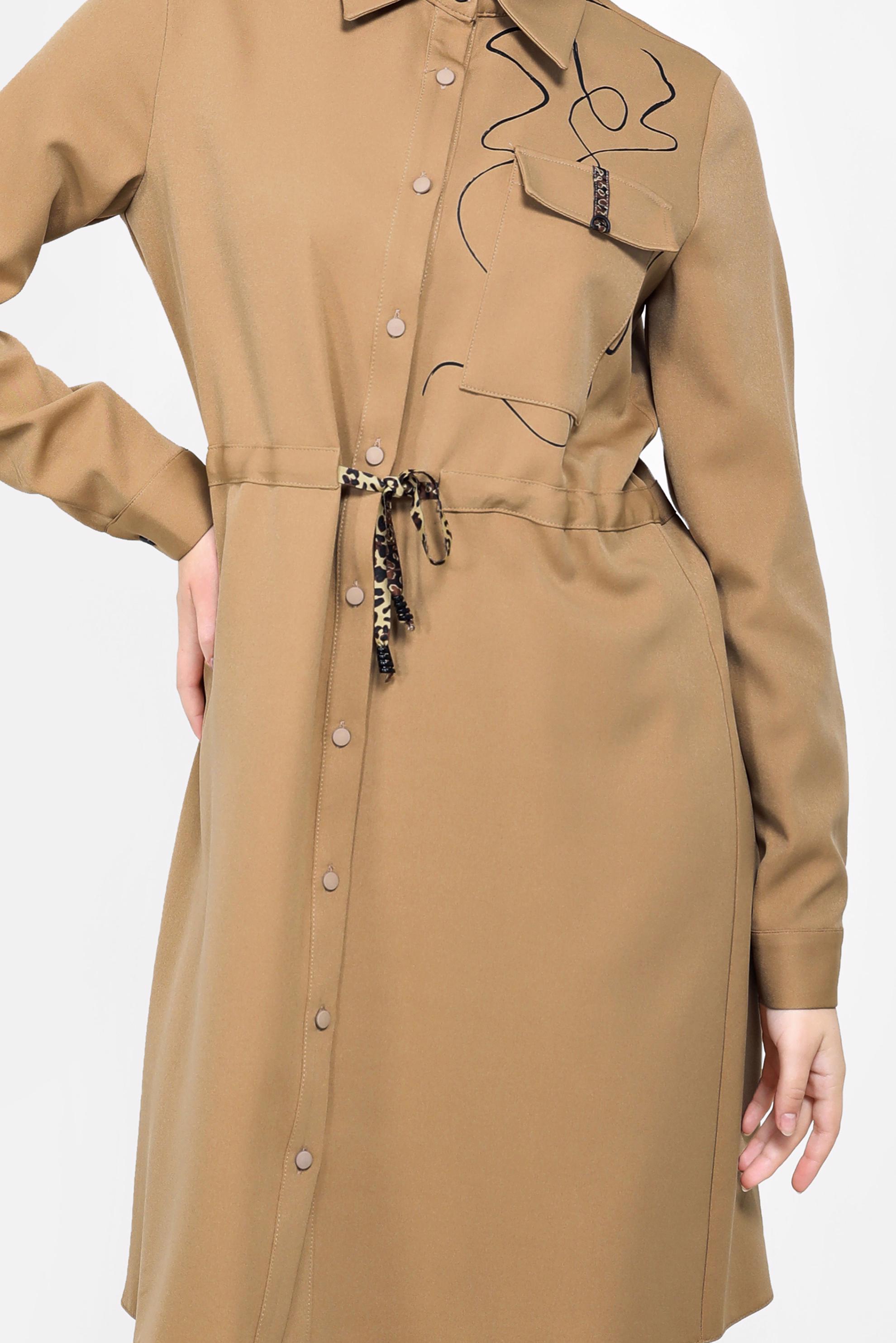 Tesettür giyim KAHVE BELDEN BAĞLAMALI TUNİK 42250 