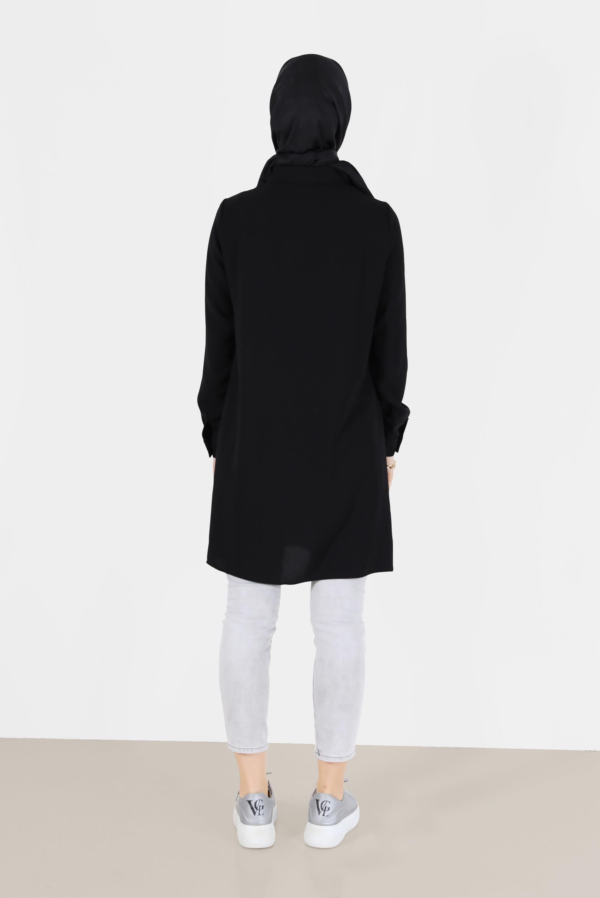 Tesettür giyim SİYAH BOYDAN DÜĞMELİ KREP TUNİK 42253