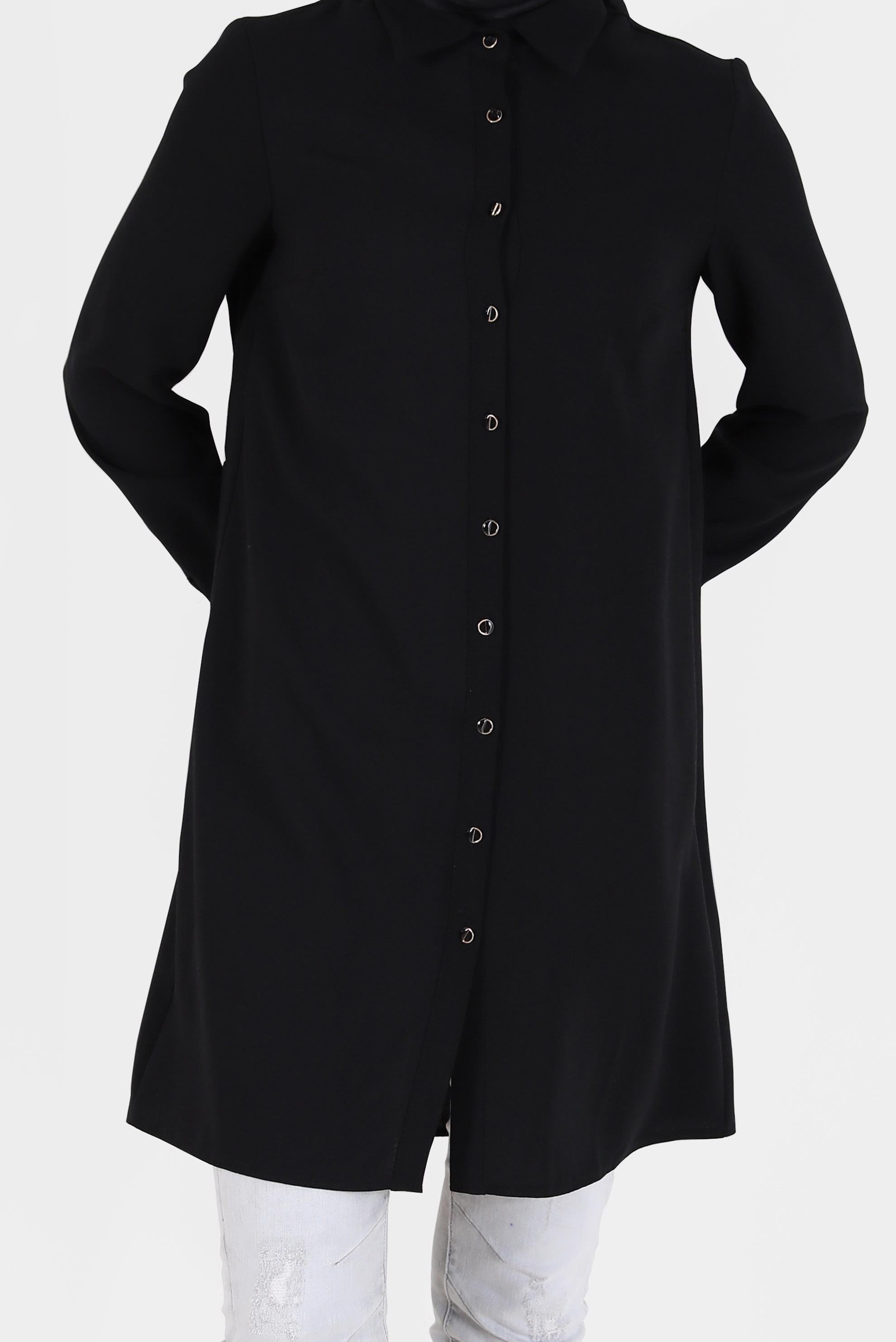 Tesettür giyim SİYAH BOYDAN DÜĞMELİ KREP TUNİK 42253