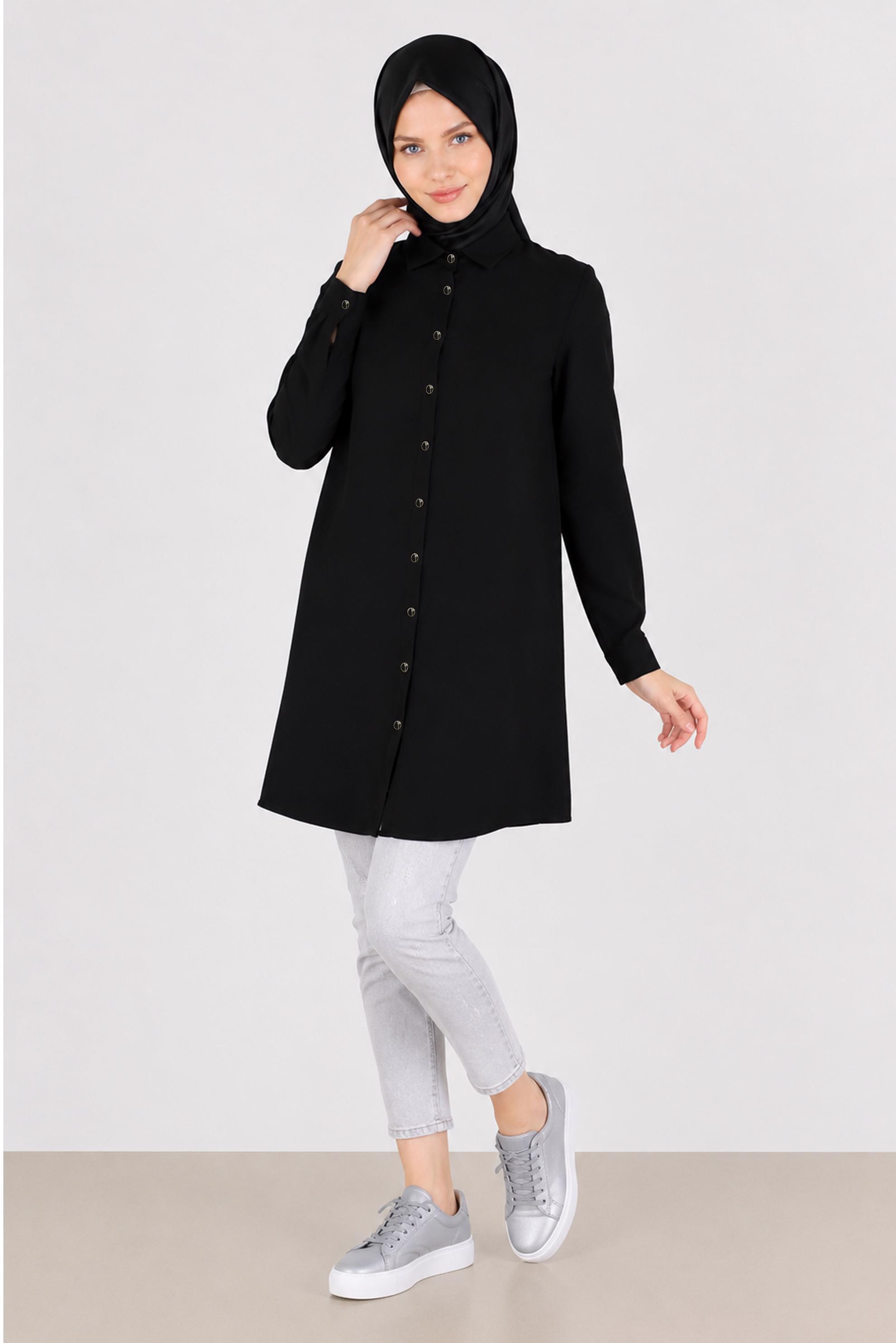 Vêtements hijab BEIGE TUNIQUE EN CRÊPE À COL CHEMISE 42253
