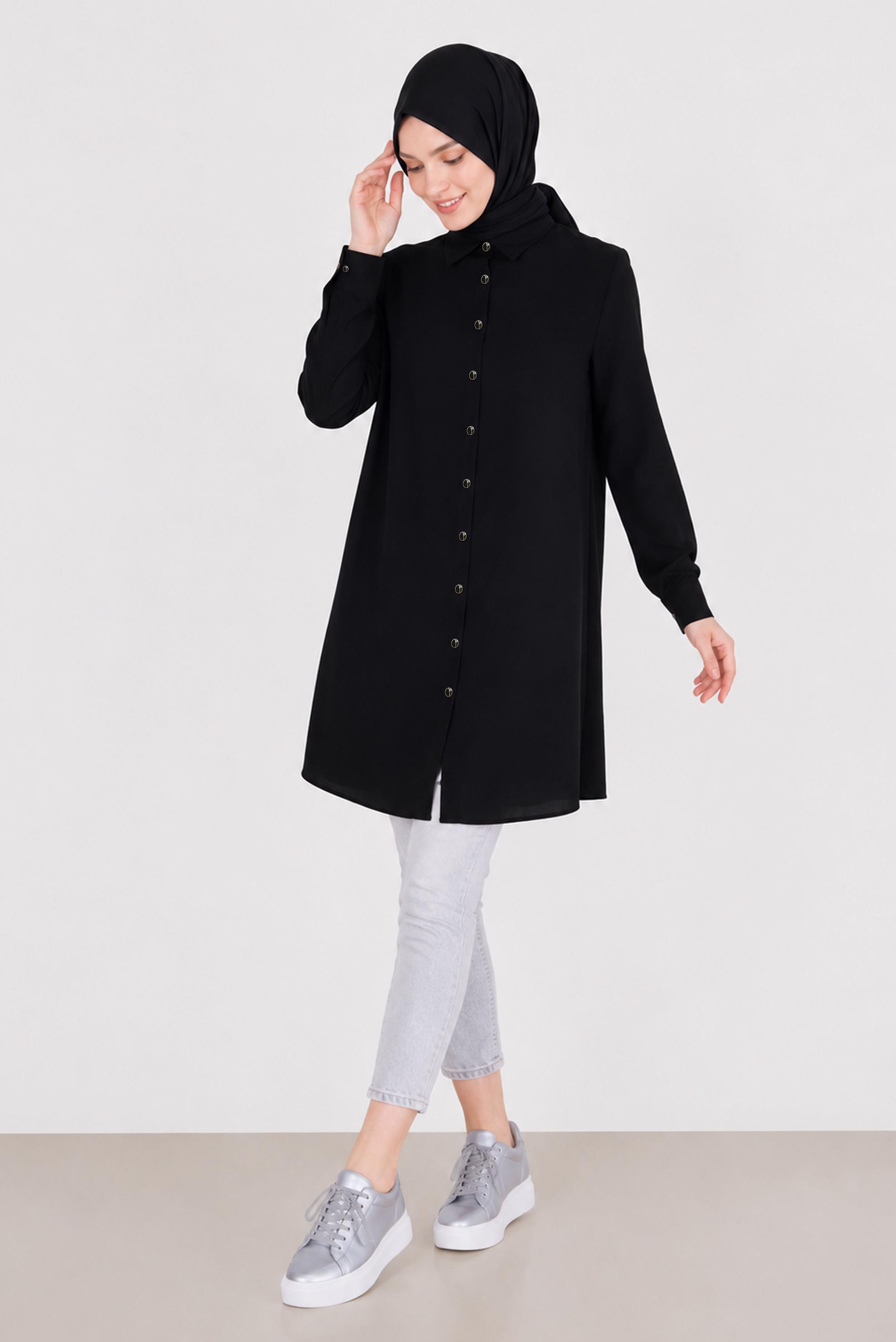 Vêtements hijab BEIGE TUNIQUE EN CRÊPE À COL CHEMISE 42253