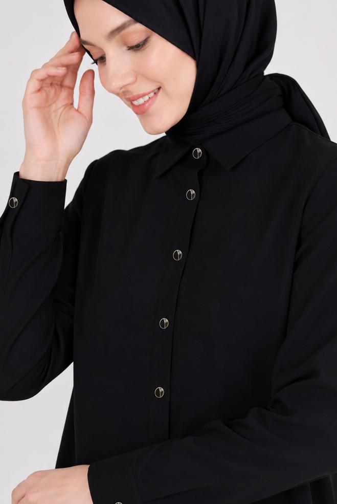 Vêtements hijab BEIGE TUNIQUE EN CRÊPE À COL CHEMISE 42253 - ALVİNA