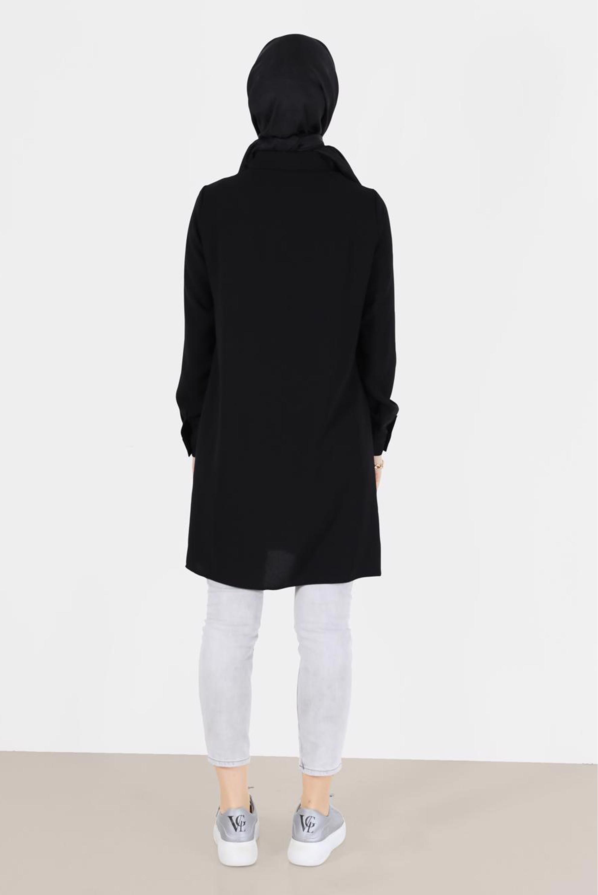 Vêtements hijab BEIGE TUNIQUE EN CRÊPE À COL CHEMISE 42253