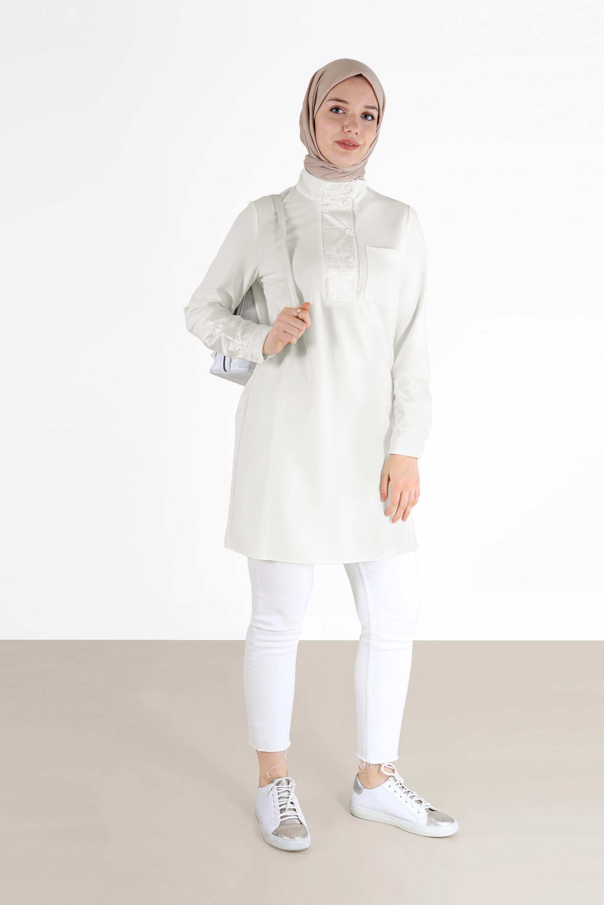 Tesettür giyim BEYAZ YAZI BASKILI TUNİK 42255 