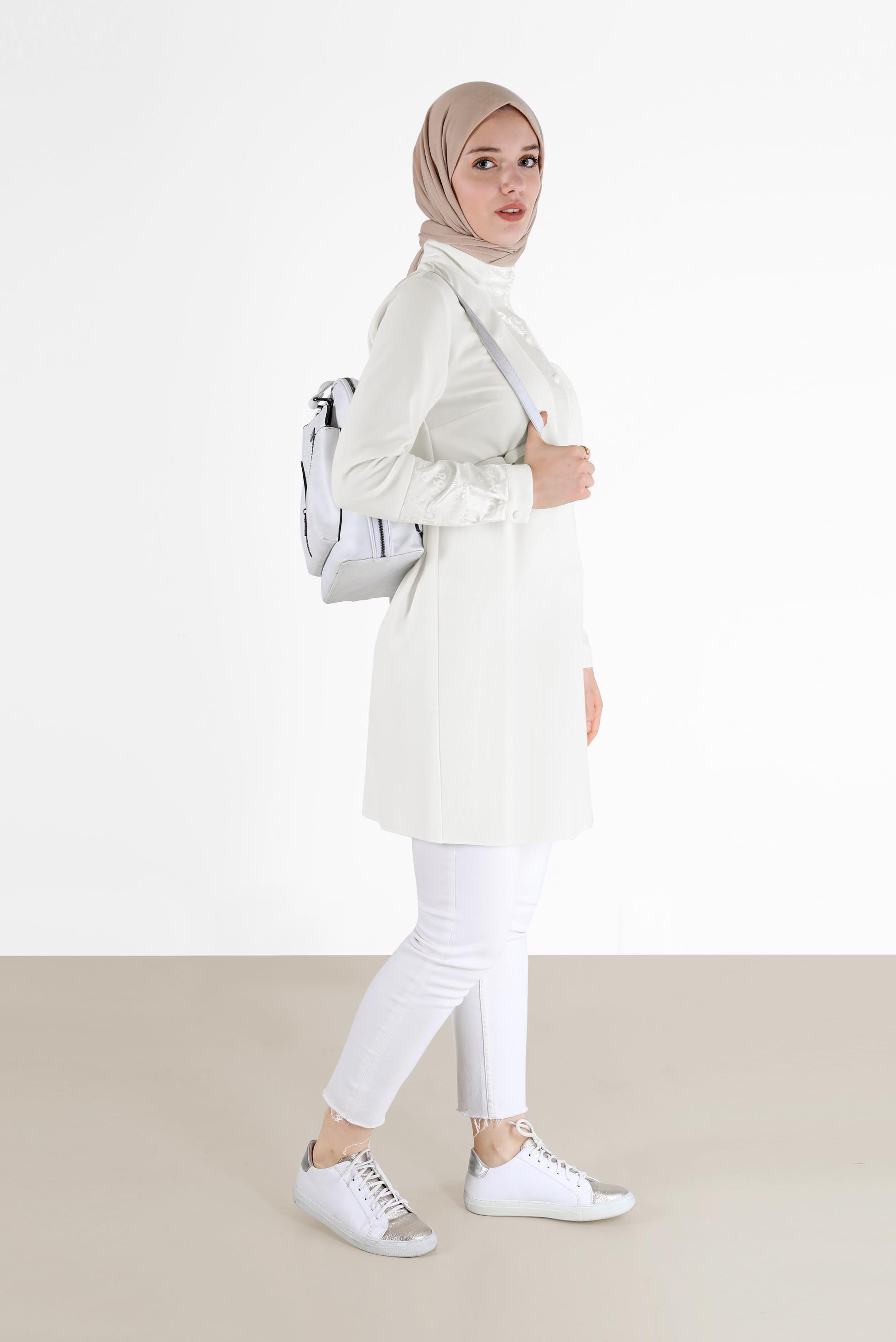 Tesettür giyim BEYAZ YAZI BASKILI TUNİK 42255 